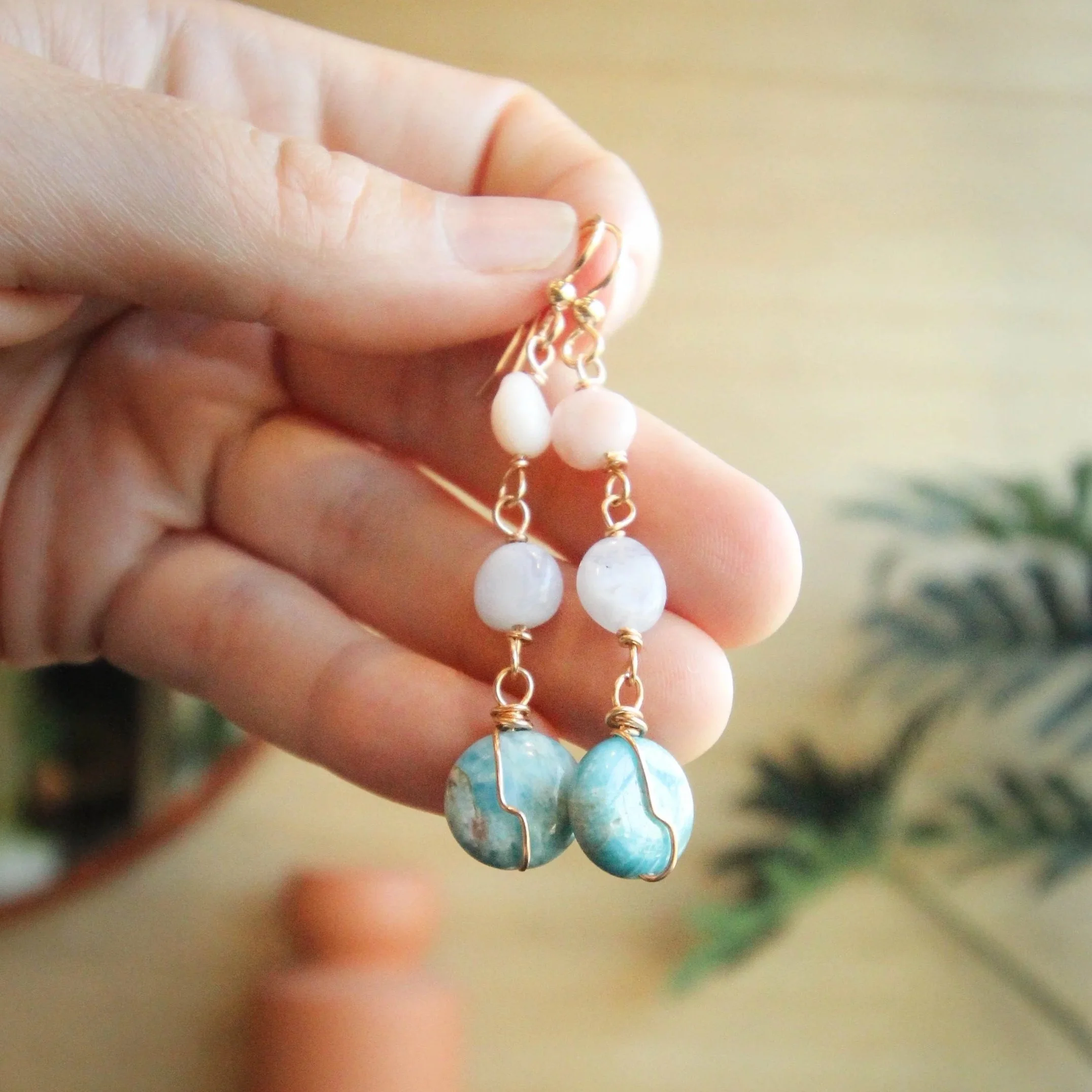 Self Love Earrings| Blue Apatite, Pink Opal, Blue Lace Agate