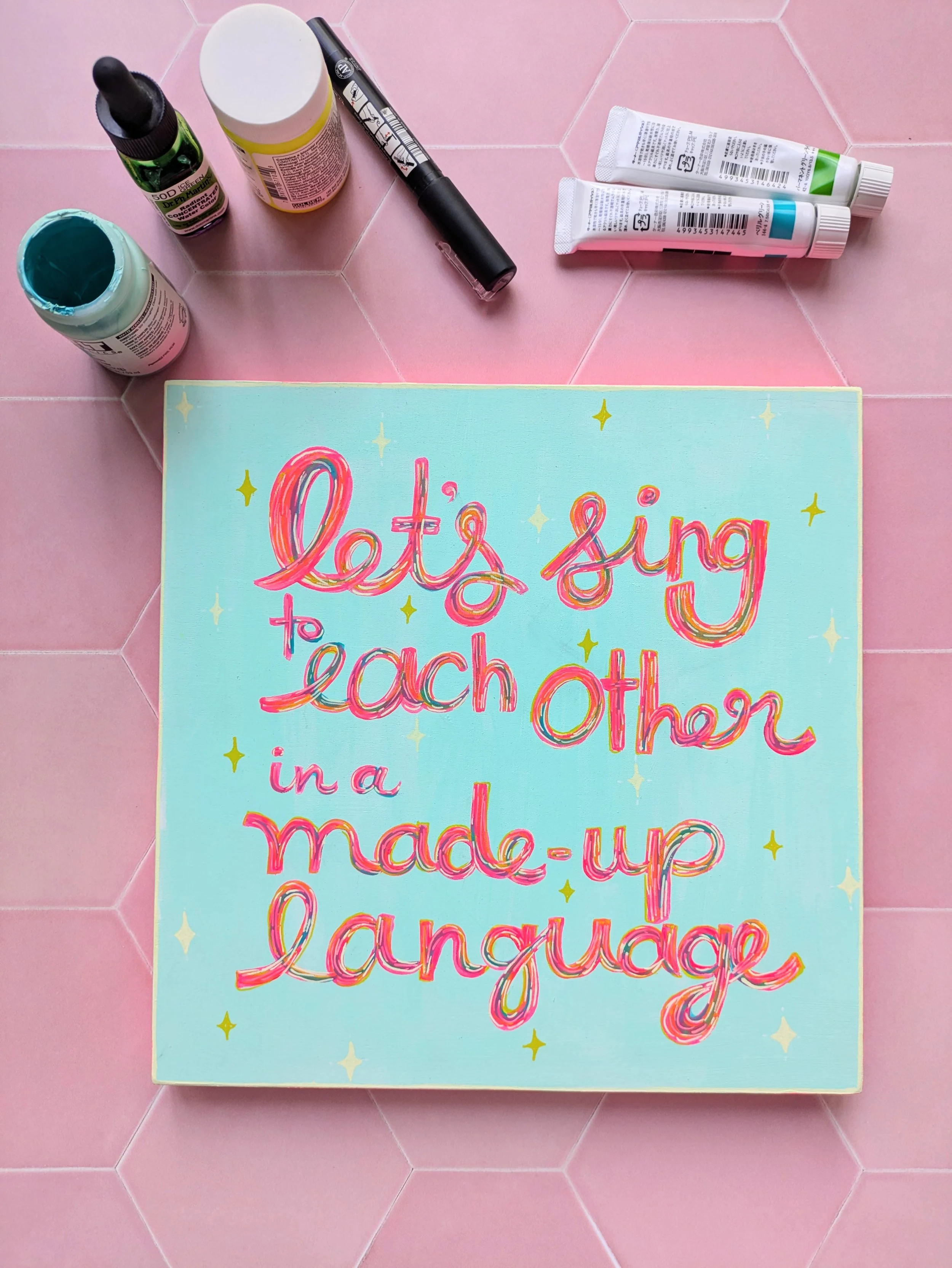 Wood Panel Painting - Let's Sing to Each Other in a Made Up Language