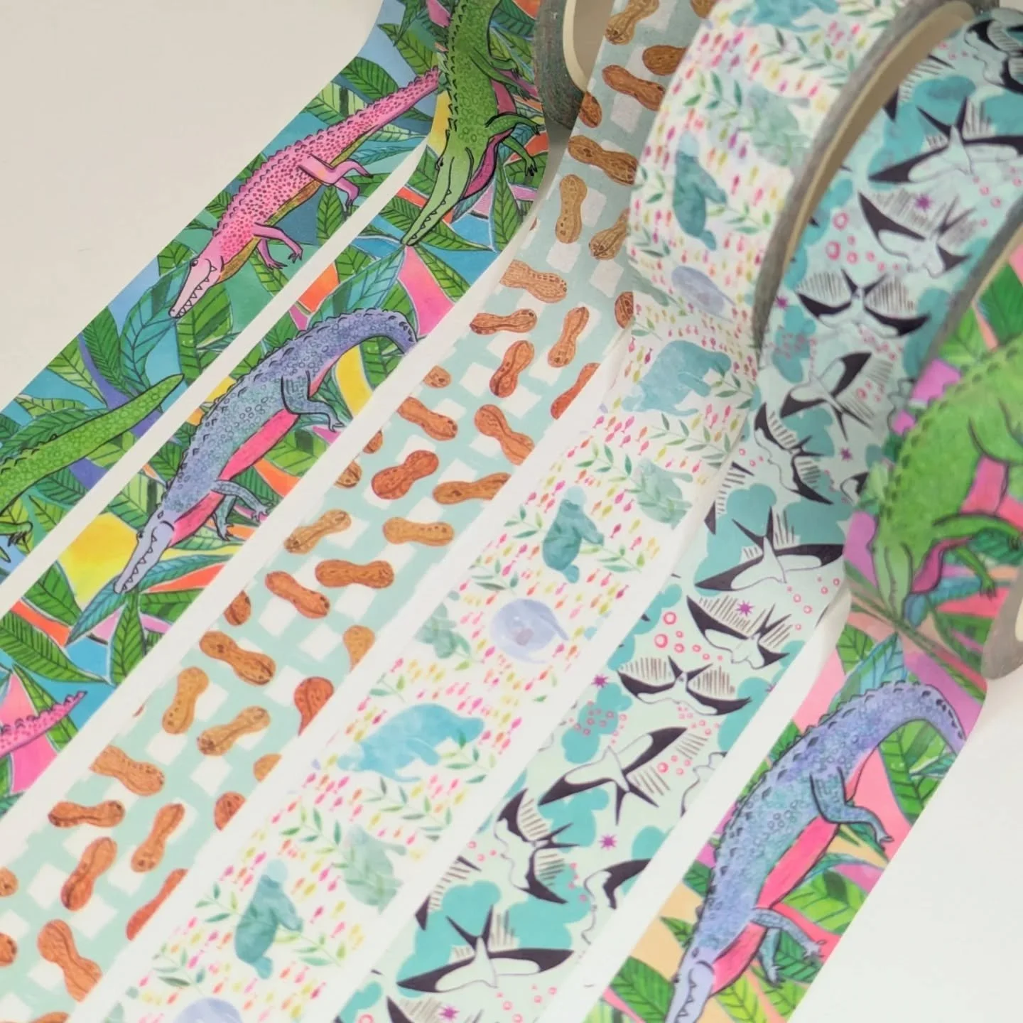 New in the shop! Washi tape now available in a variety of colorful designs. Perfect for journaling &amp; scrapbooking 🐊