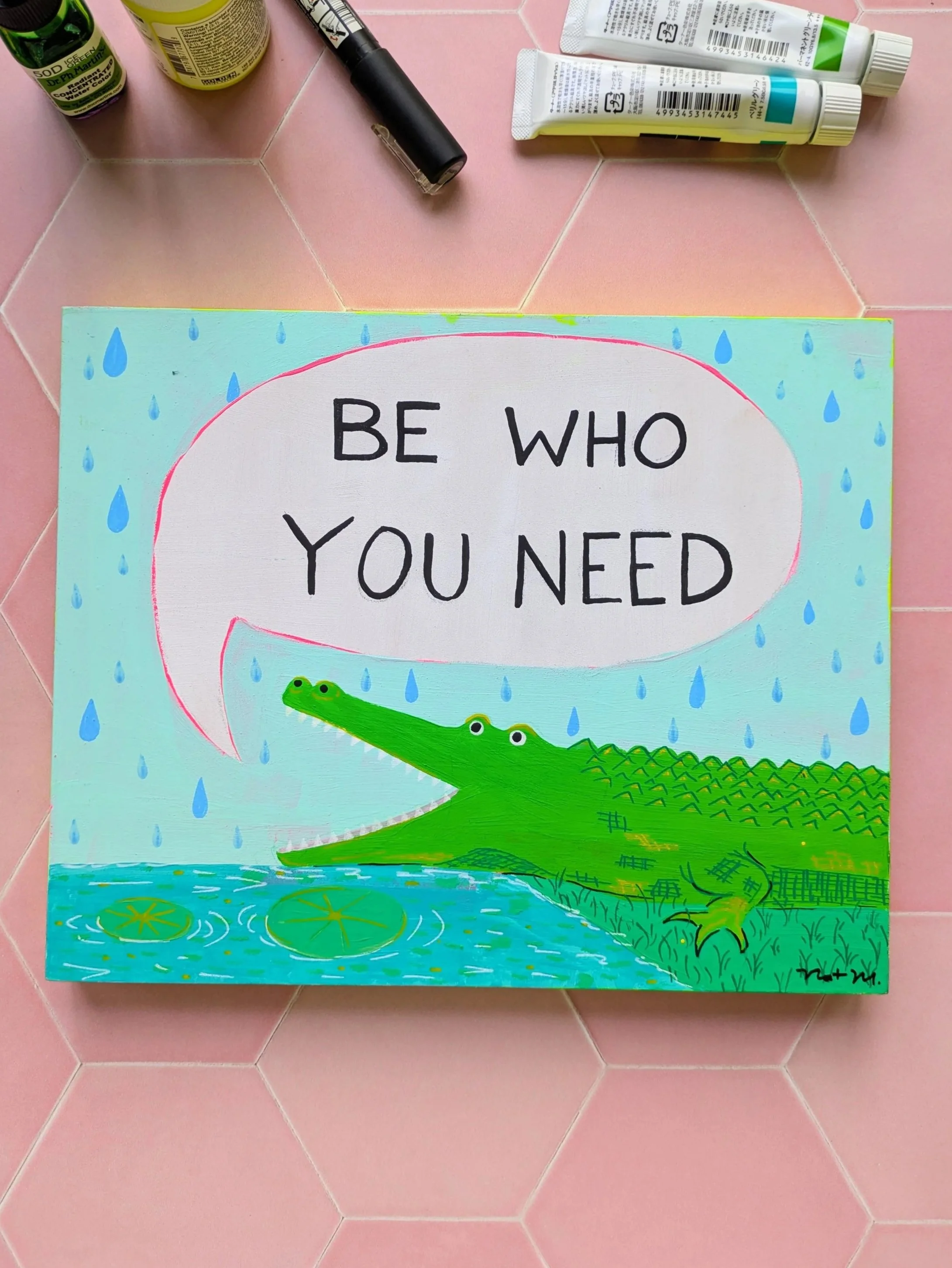 Wood Panel Painting - Be Who You Need (alligator)