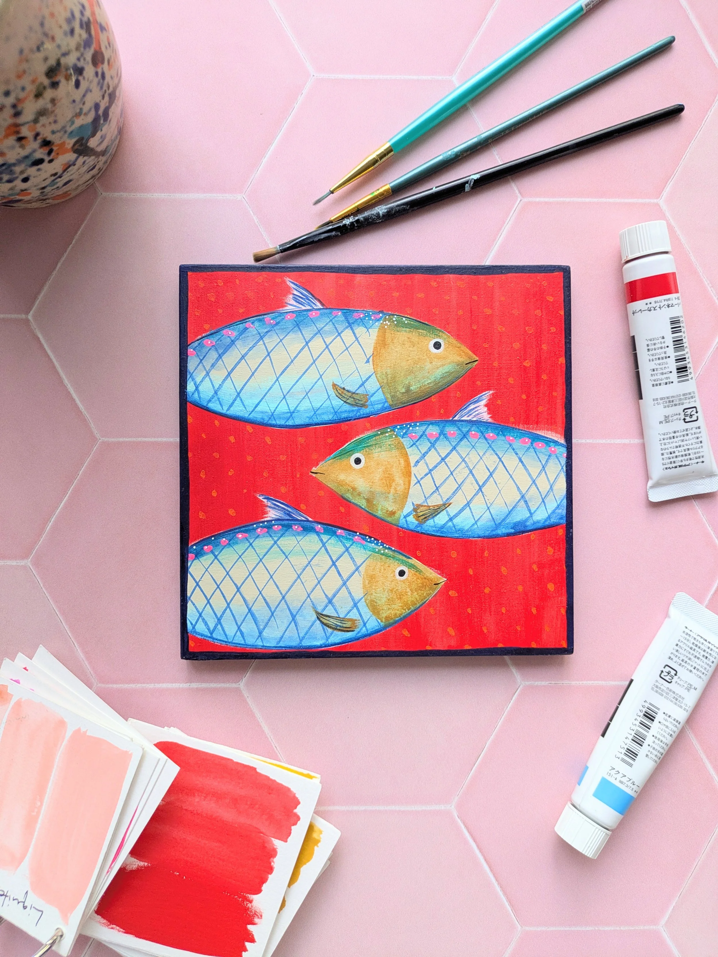 Wood Panel Painting - Sardines