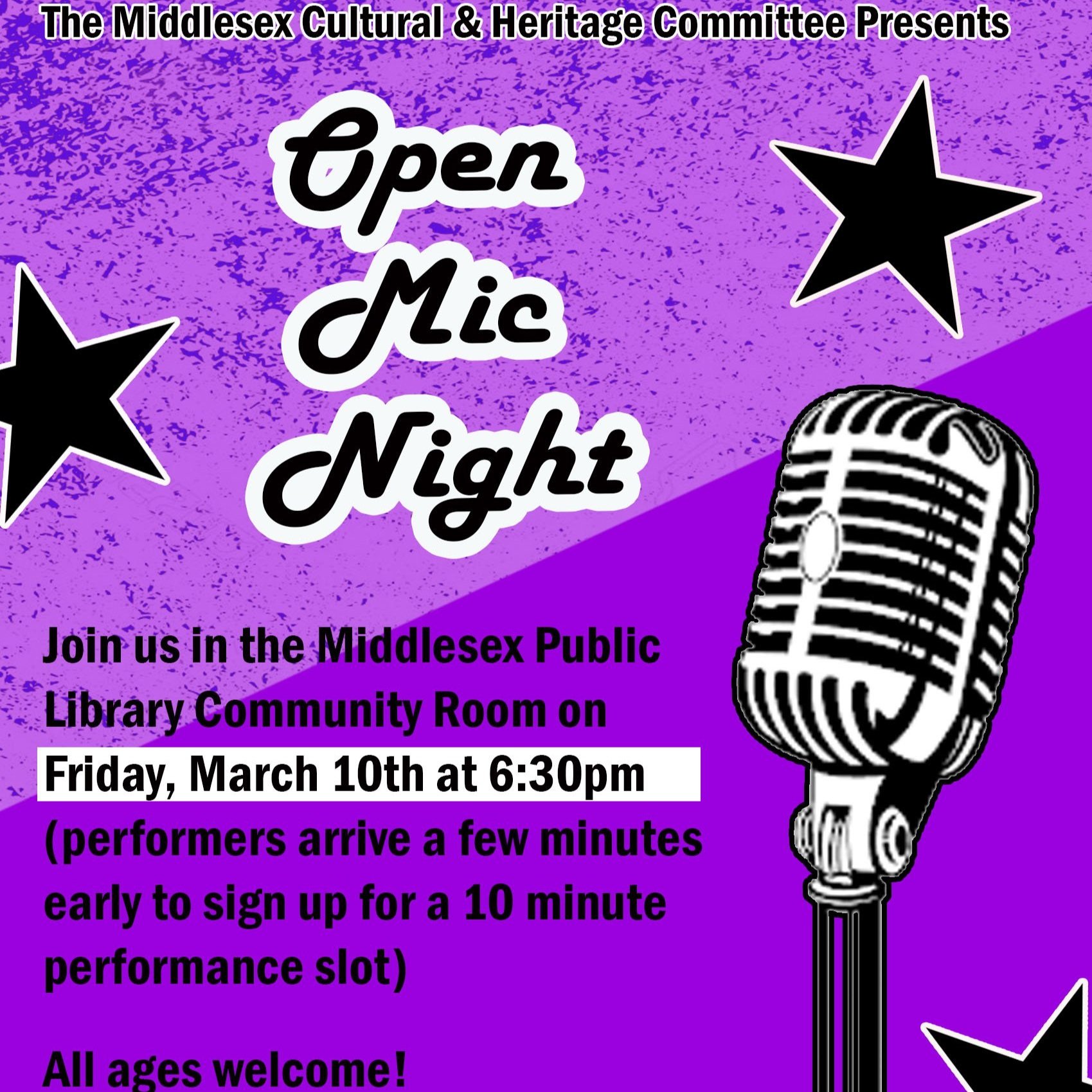 Cultural & Heritage Committee presents "Open Mic" event March 10