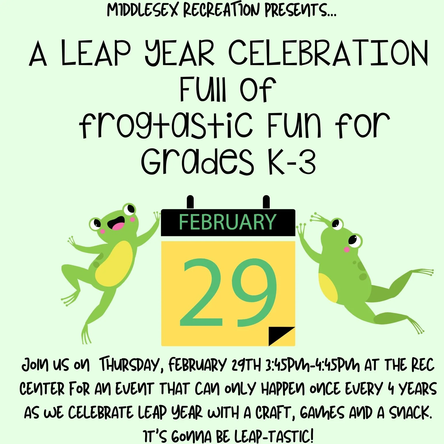 Middlesex Rec: Leap Year Celebration Event for Grades K-3