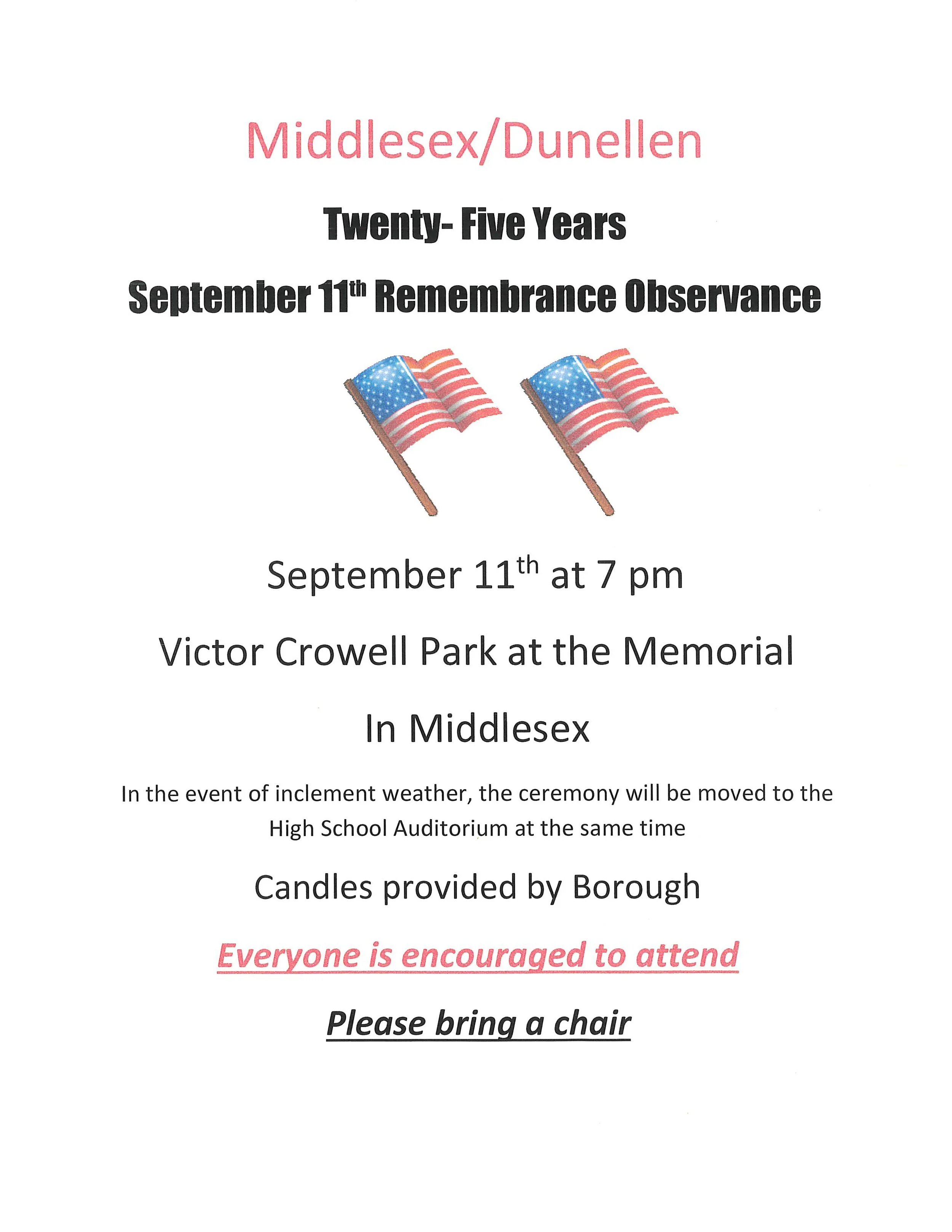 Annual September 11th Commemorative Ceremony: 25 Year Anniversary