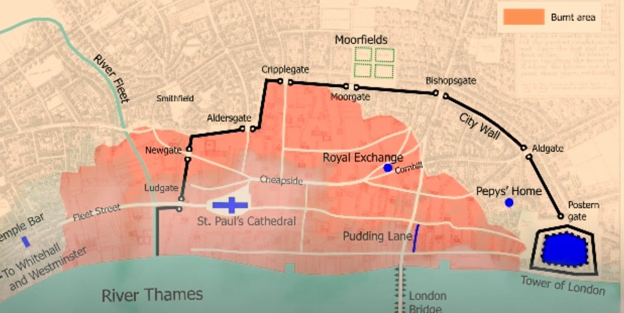 Great Fire of London damage map