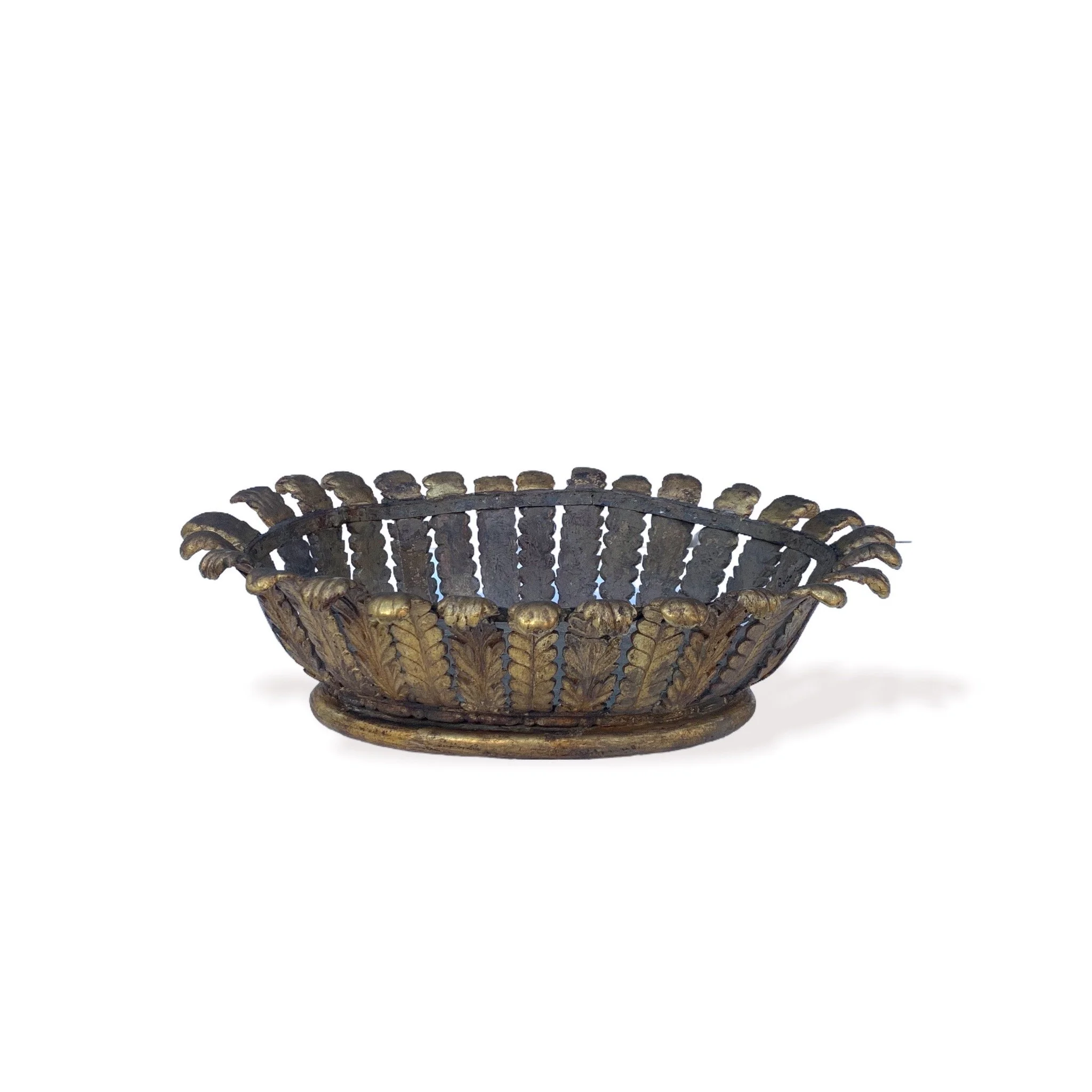 Ornate decorative brass bowl with leaf and scroll design