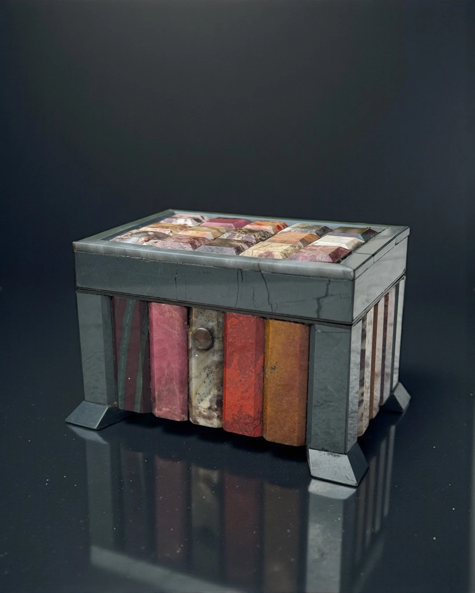 A Russian lapidary specimen marble and hardstones jewellery casket