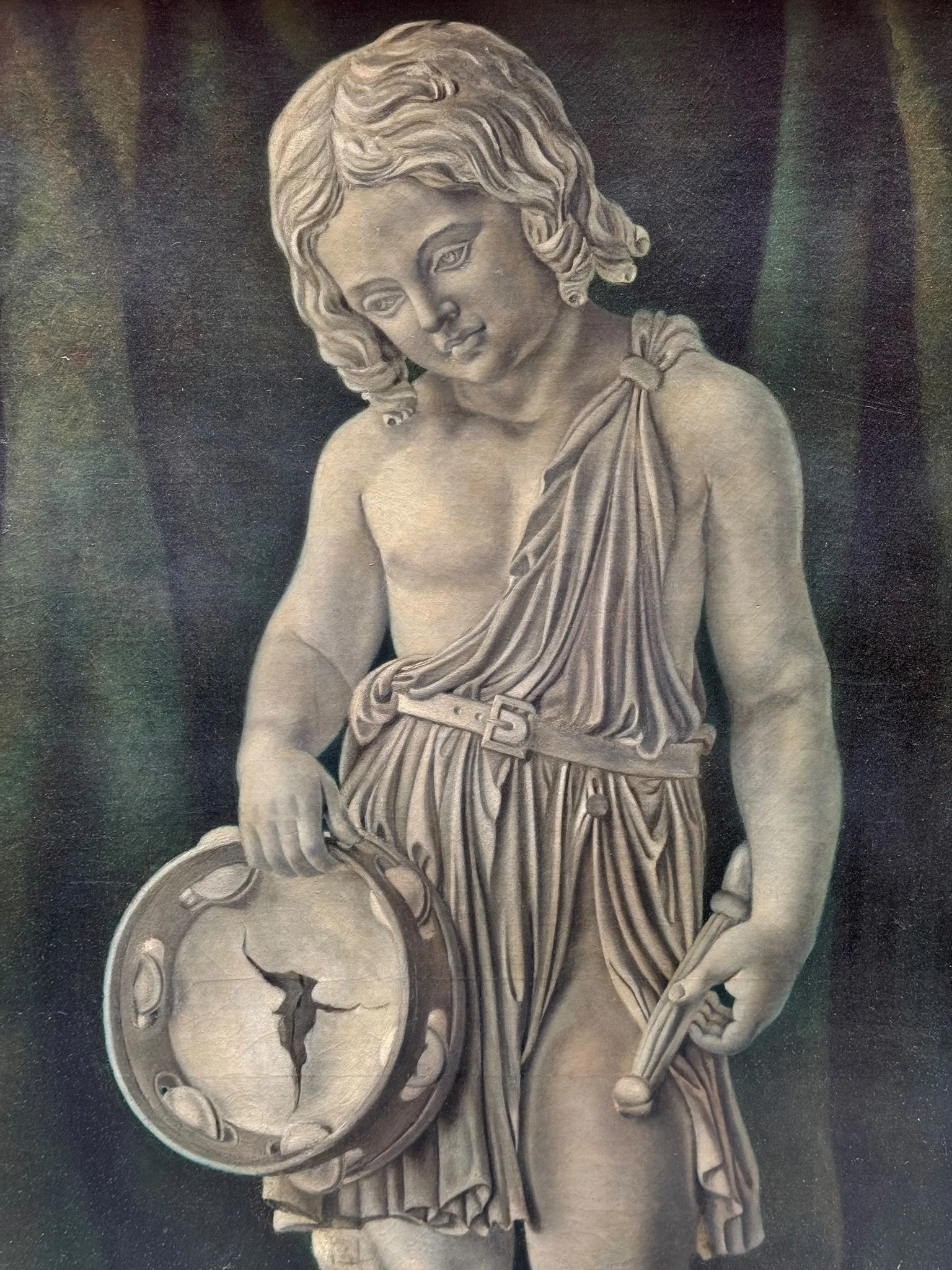 Oil on canvas, grisaille of a boy with a tambourine8.jpg