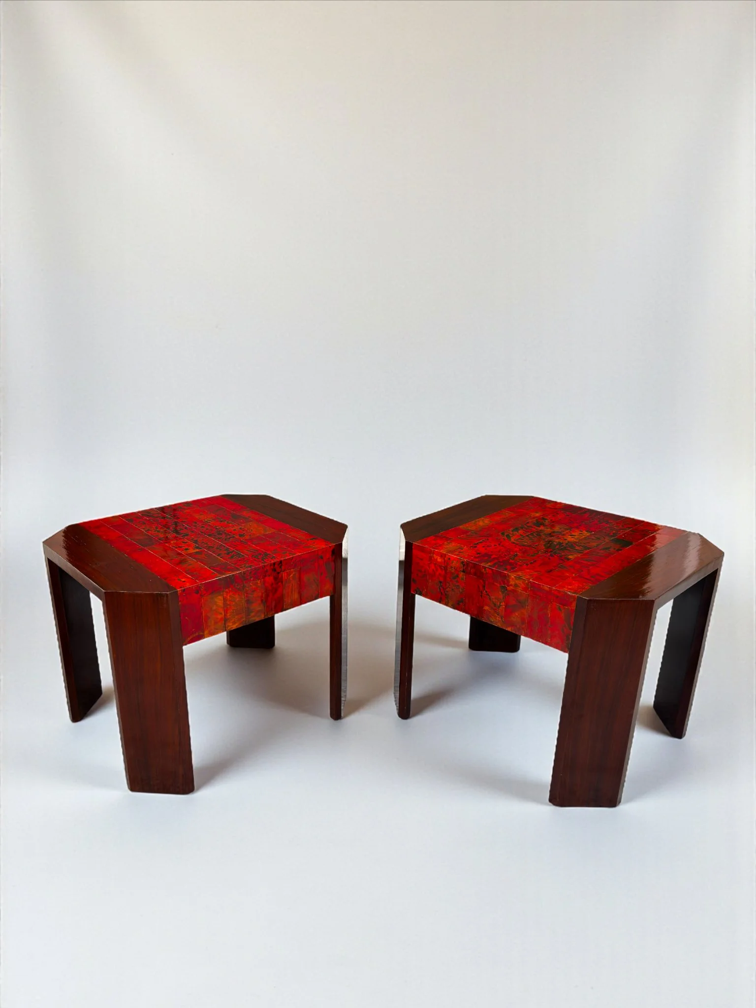 A pair of Art Deco exagonal low table