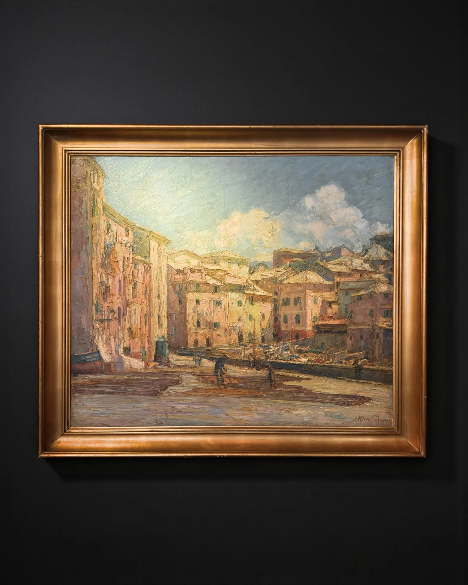 Oil on canvas, fishermen mending their nets in Boccadasse