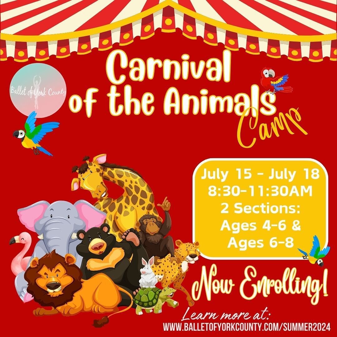 Lions,  elephants and kangaroos&hellip;.oh MY! 🩰🦁🐘🎪✨
.
.
Come and join us for 4 fun filled mornings as we celebrate dance, music and animals! It will be a &ldquo;roaring&rdquo; good time!  Ballet class, themed crafts and more!
2 Sections:
Ages: 4