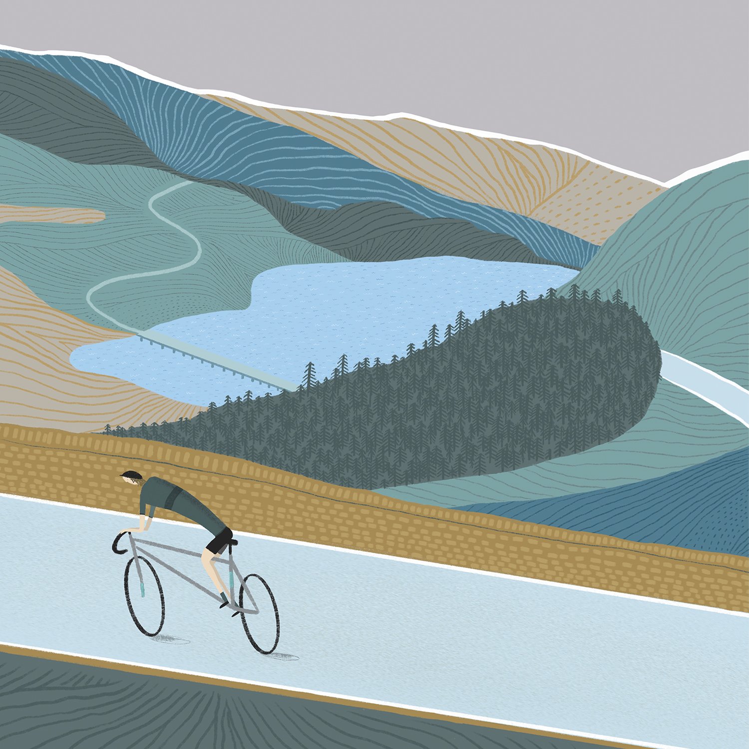 Dovestones cycling print by Laurie King