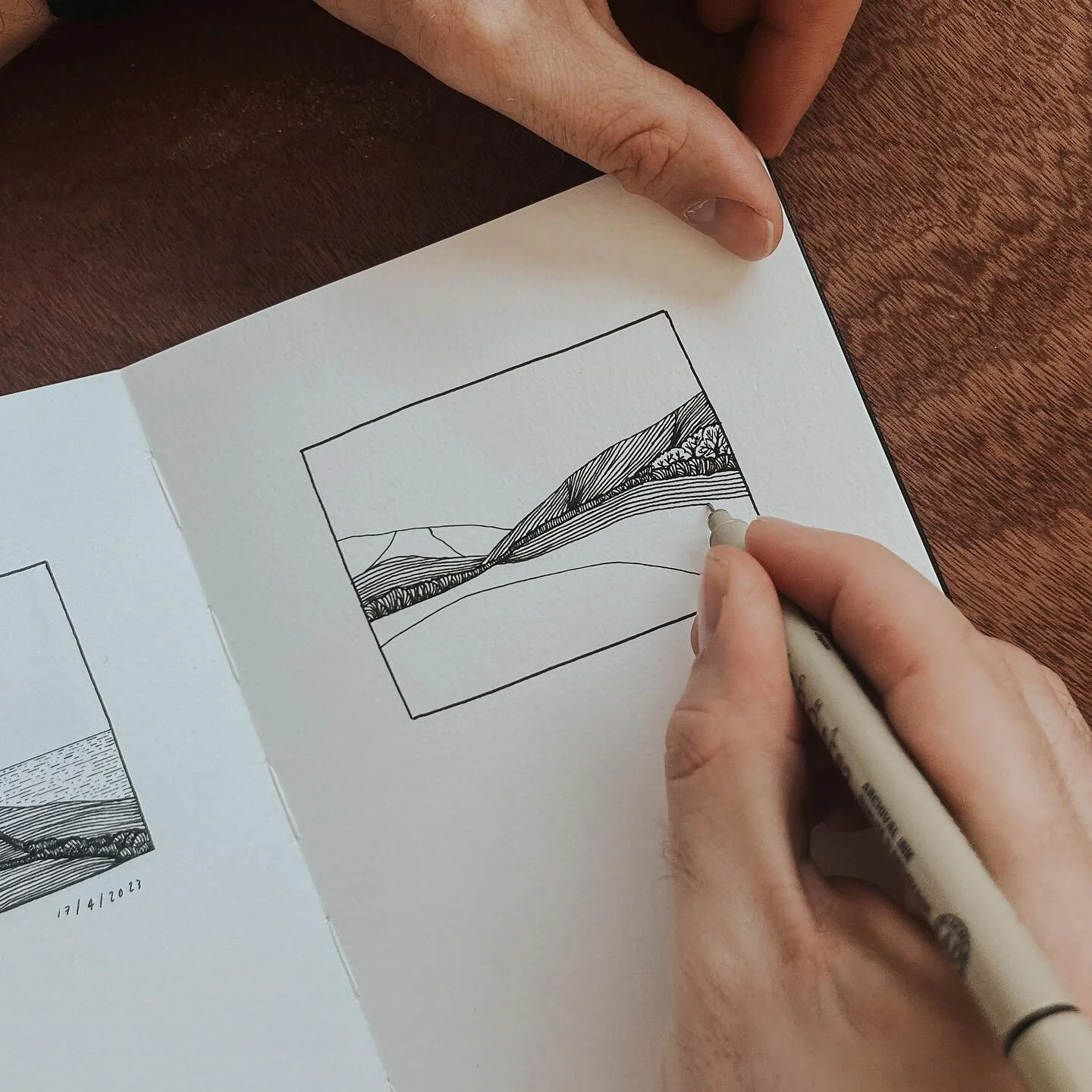 Today&rsquo;s in progress drawing is from a walk along the meandering footpath, through horse paddocks along the edge of Ballard down. 

Sea views to the right and hills to the left. Perfect. 

#startwithasquiggle 

#dailydoodle #drawings #drawingske