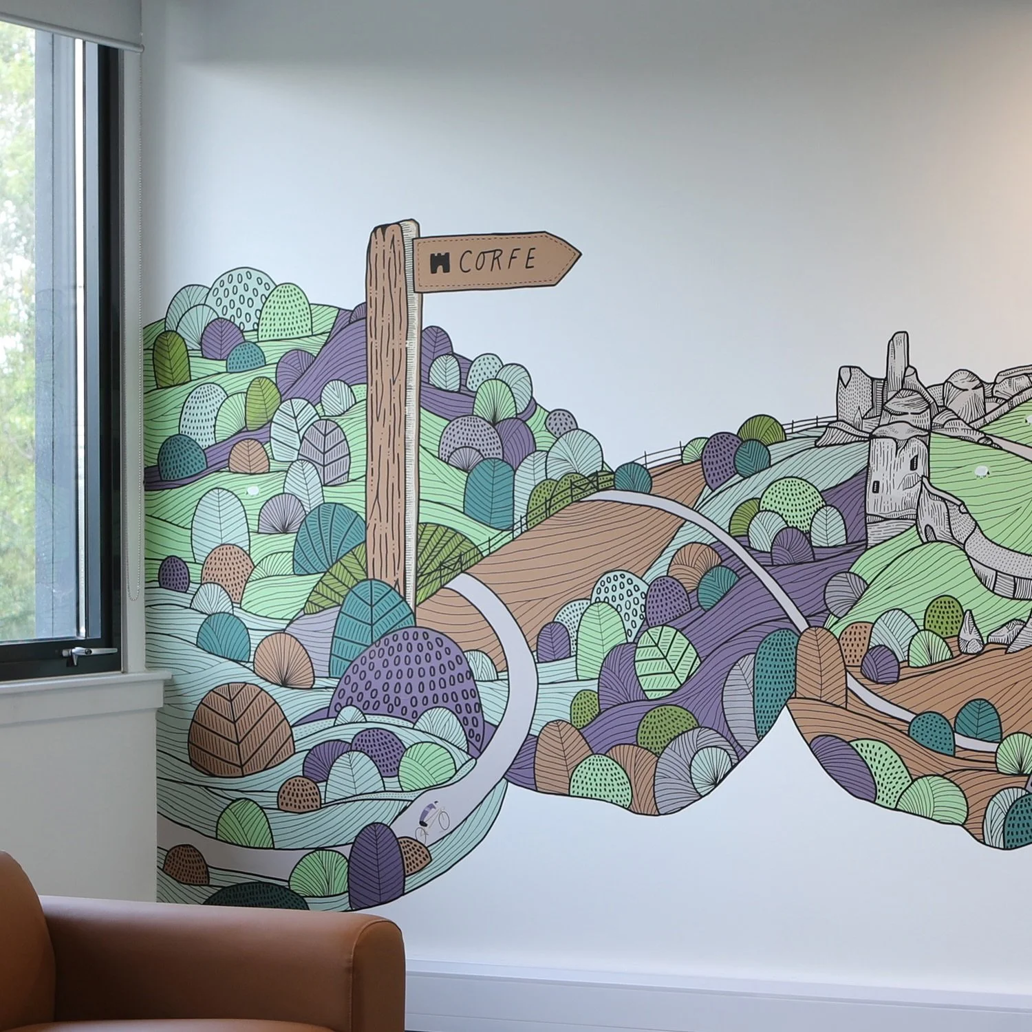 I&rsquo;ve been let loose on another wall. 

This one in the Mouser @mouserelec offices in Poole and illustrated on the wall in the lunch area. The scene captures the amazing Corfe Castle in the Purbecks.

@mouserelec 
@ntcorfecastle 

#startwithasqu