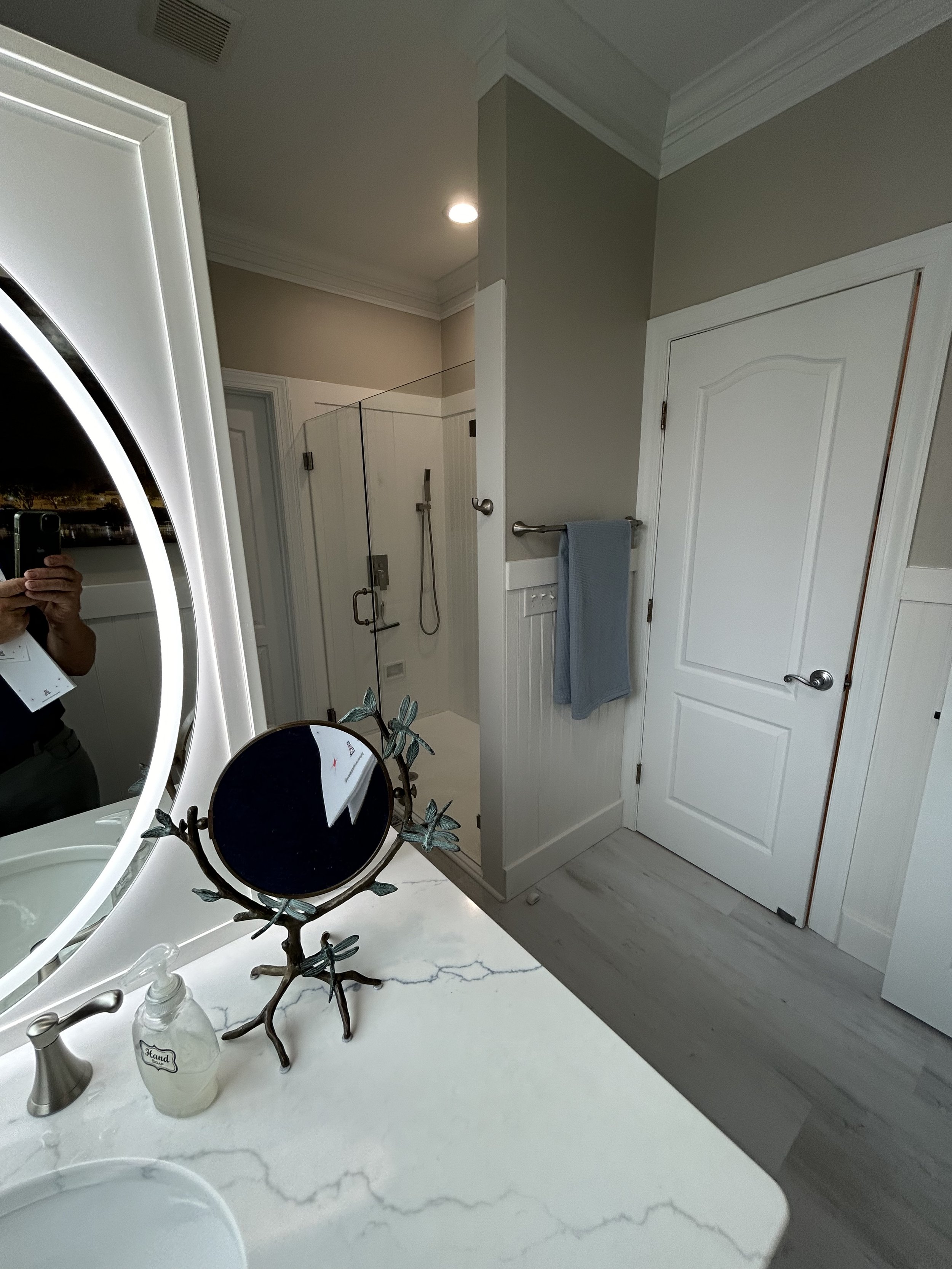 We added this beautiful Luxury Vinyl Plank flooring that paired perfectly with the bead-board wainscoting.