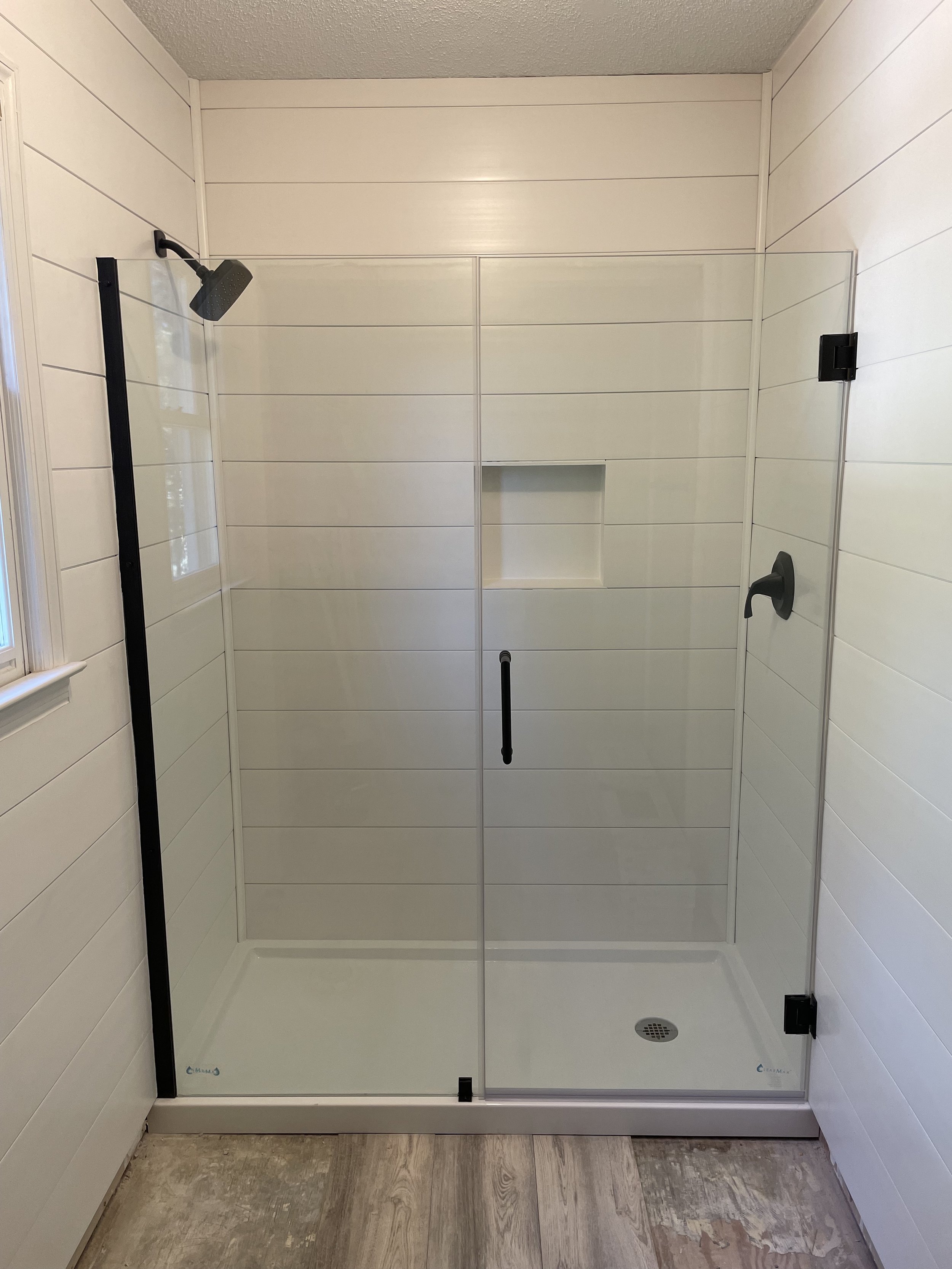Shiplap extended into bathroom
