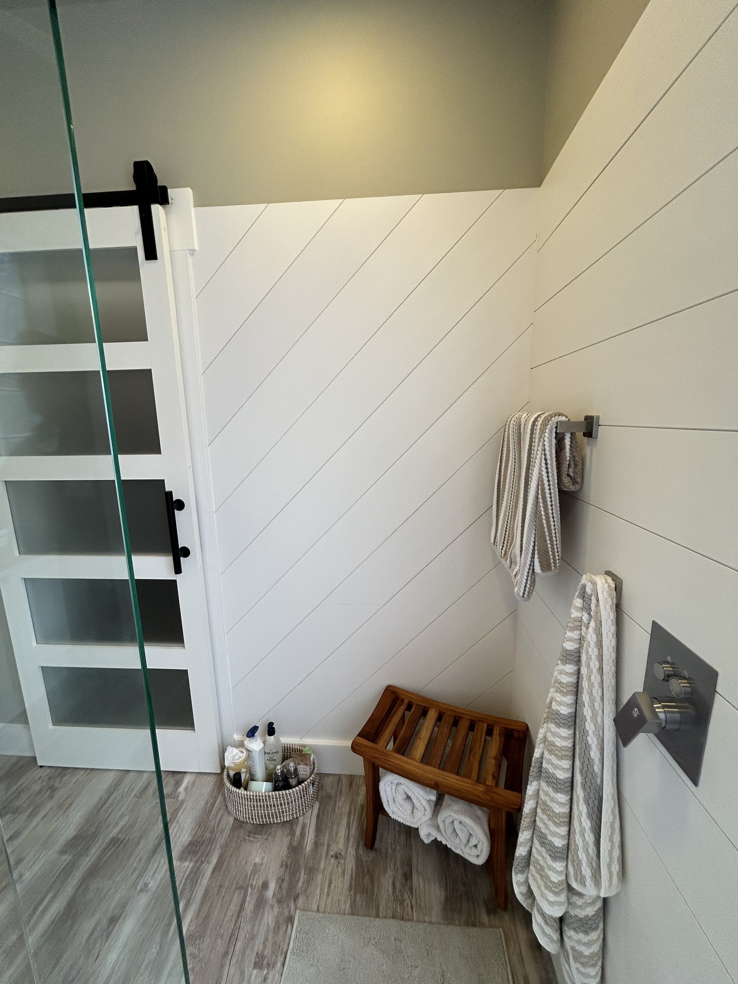 Another diagonal accent wall in shiplap