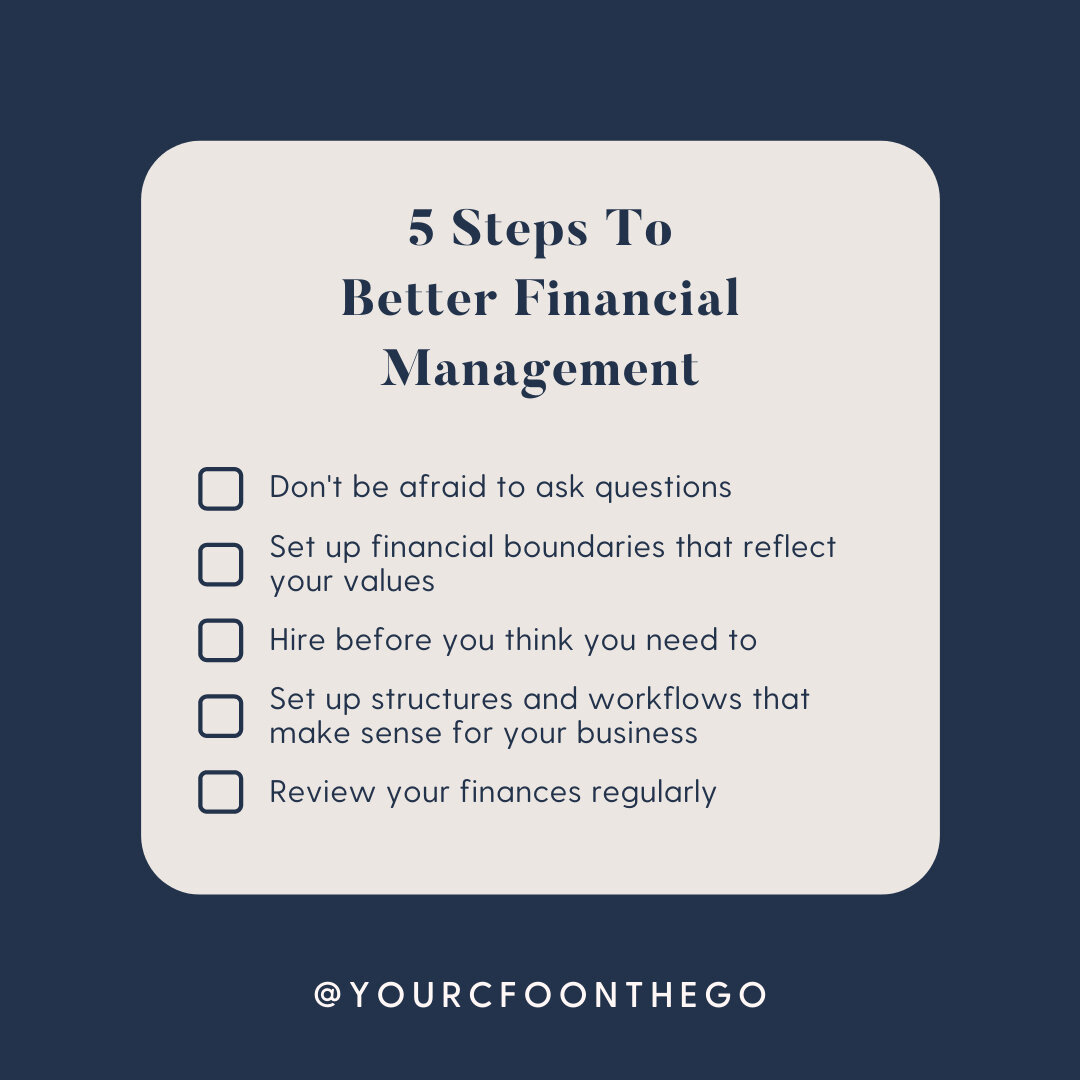 5 steps to better financial management: ⠀⠀⠀⠀⠀⠀⠀⠀⠀
⠀⠀⠀⠀⠀⠀⠀⠀⠀
💸 Don't be afraid to ask questions. You'll never understand if you don't ask.

💸 Set up financial boundaries that reflect your values. You and your business are unique. What works for some