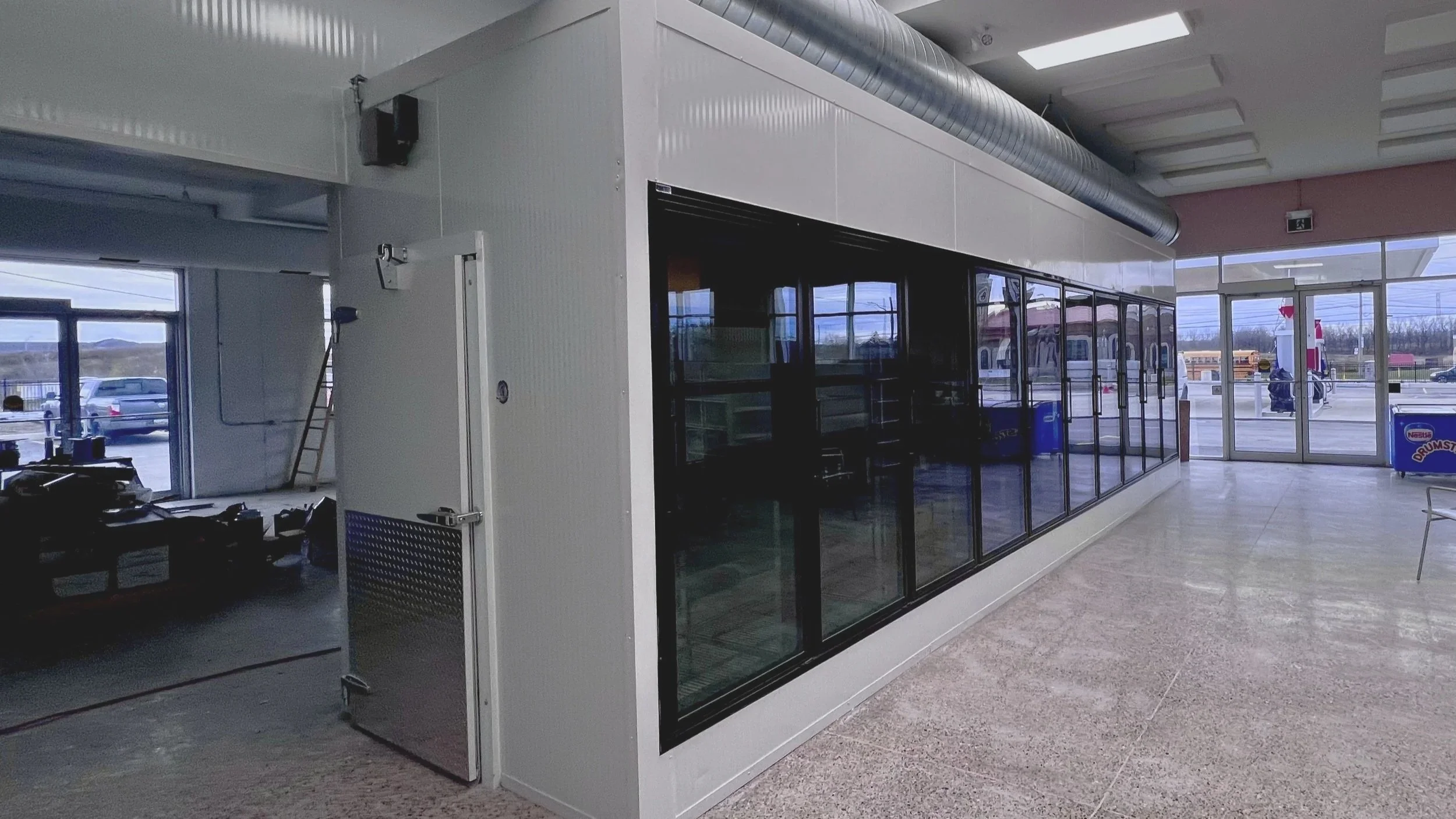 walk-in coolers setup in gas station for display products