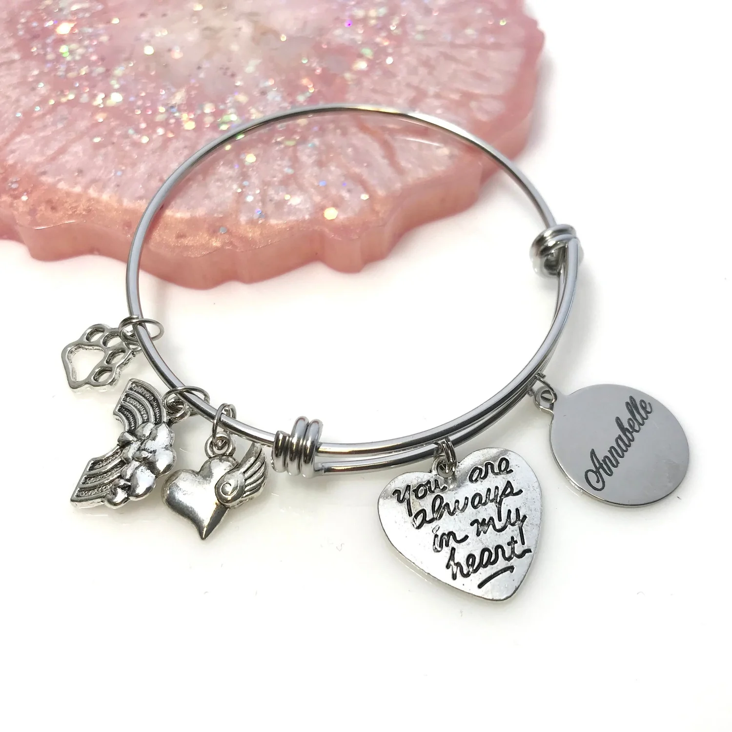 Engraved Bracelet Silver Charm Bracelet Personalized Charm