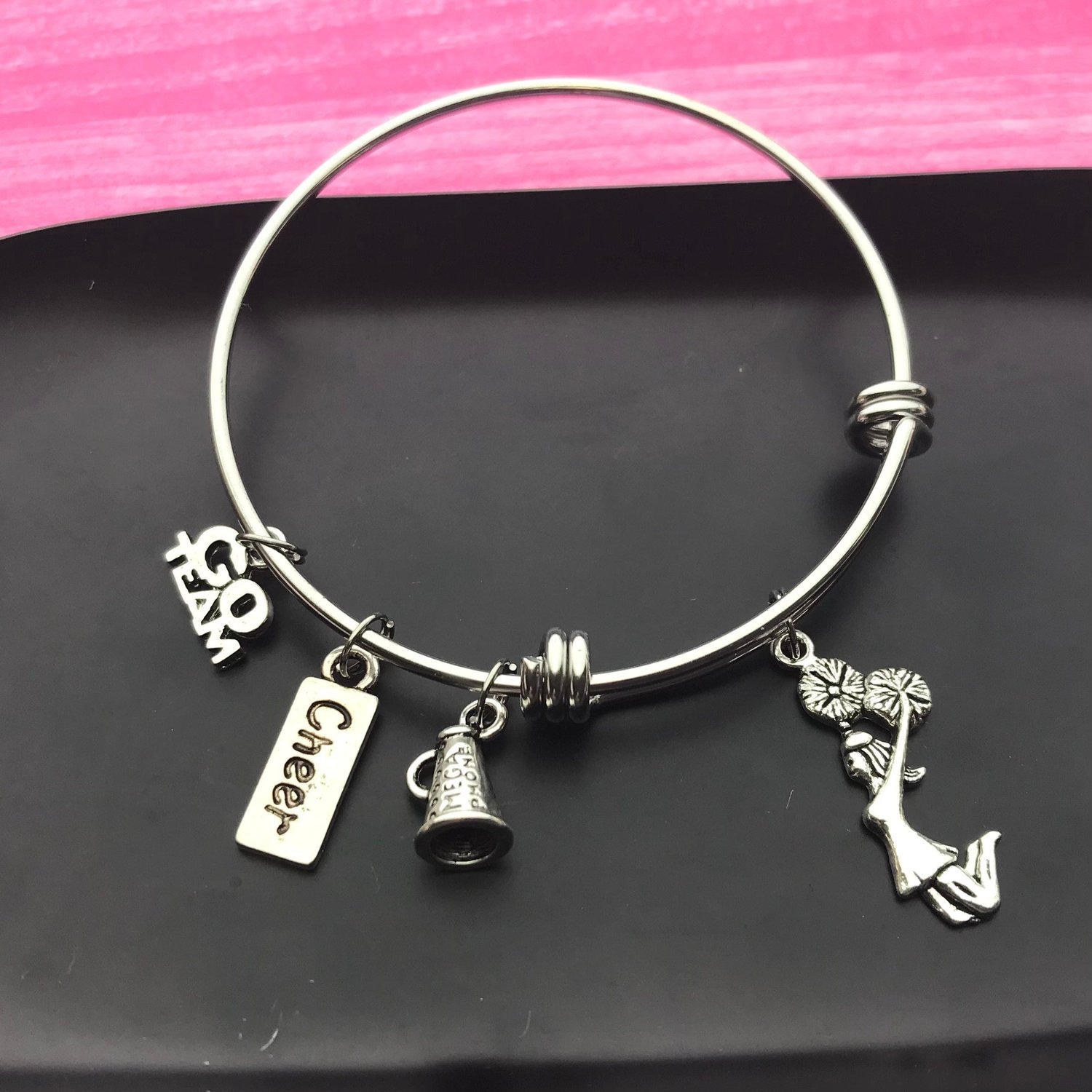 Cheerleader Charm Bangle Bracelet Cheerleading Gifts