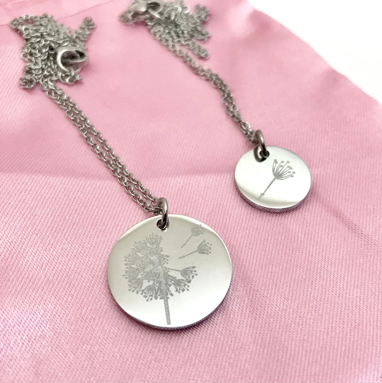 Dandelion Necklace Set of Mother and Daughter Engraved