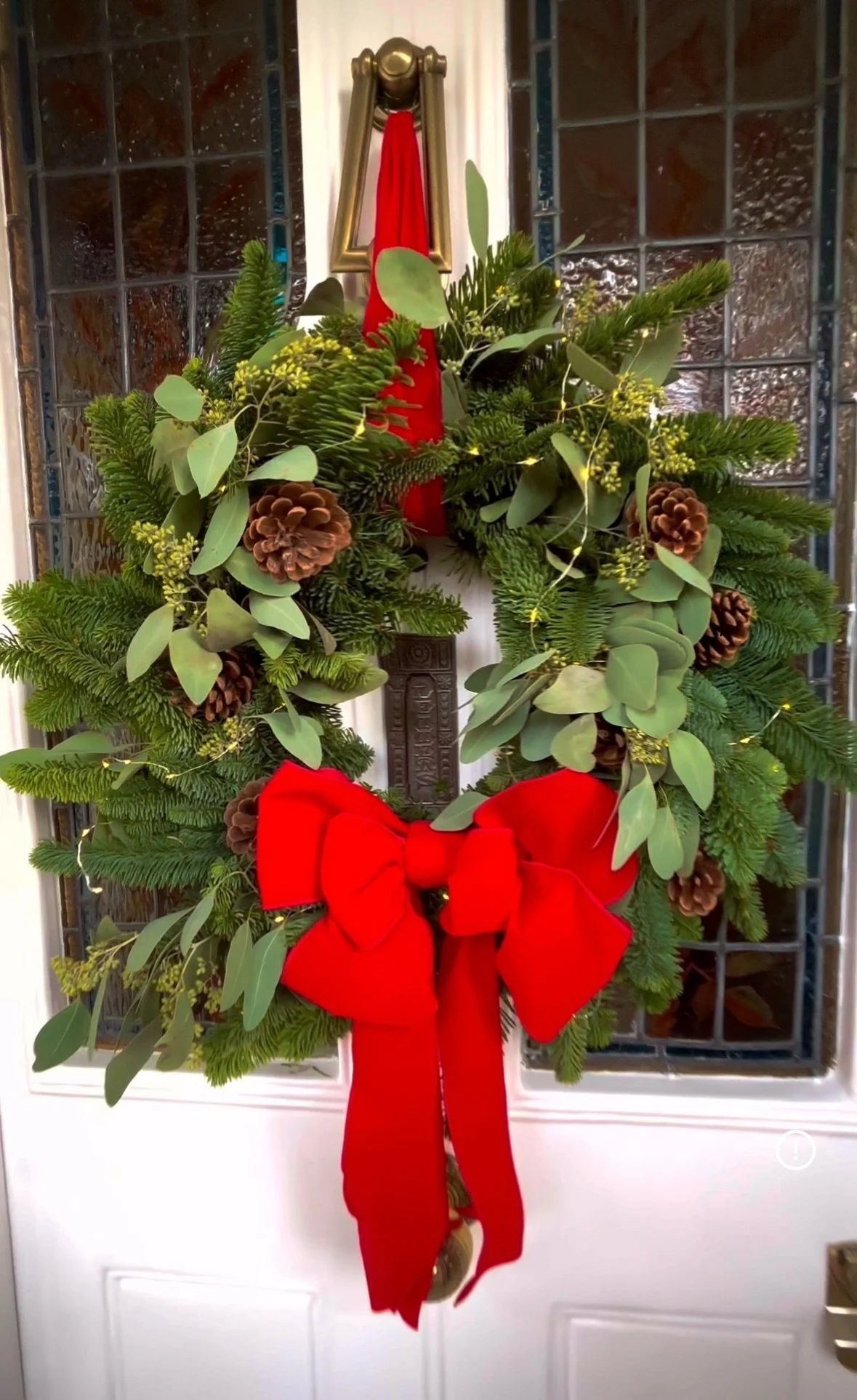 Christmas Door Wreath with Bow and Lights