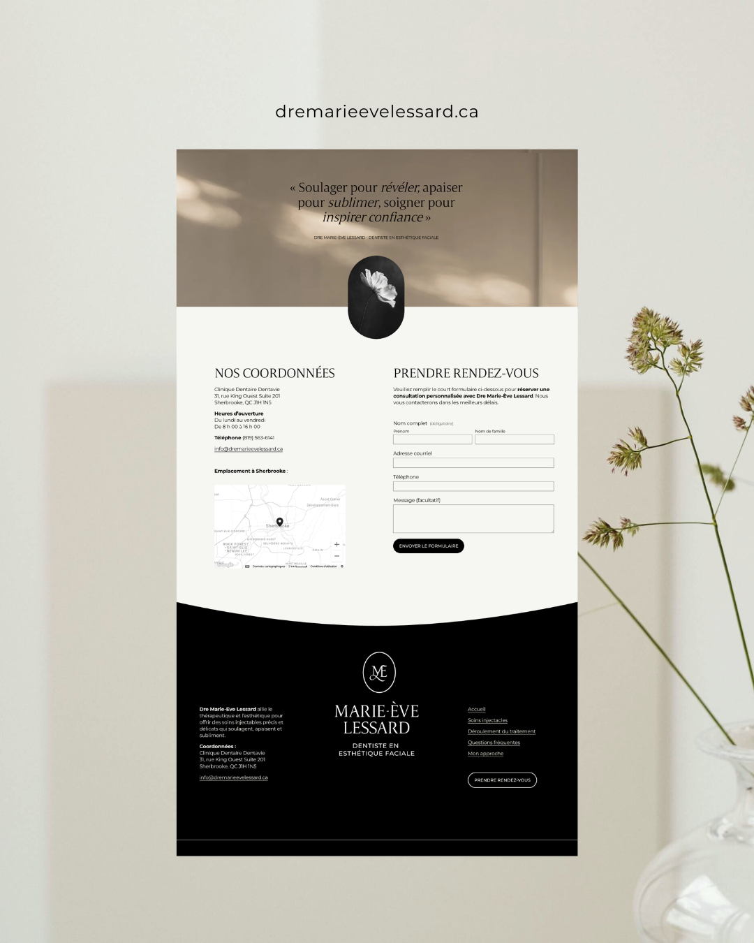 Page web pour Dre Marie-Ève Lessard - Injections Botox neuromodulateurs pour la beauté du visage - Clinique située à Sherbrooke (QC)