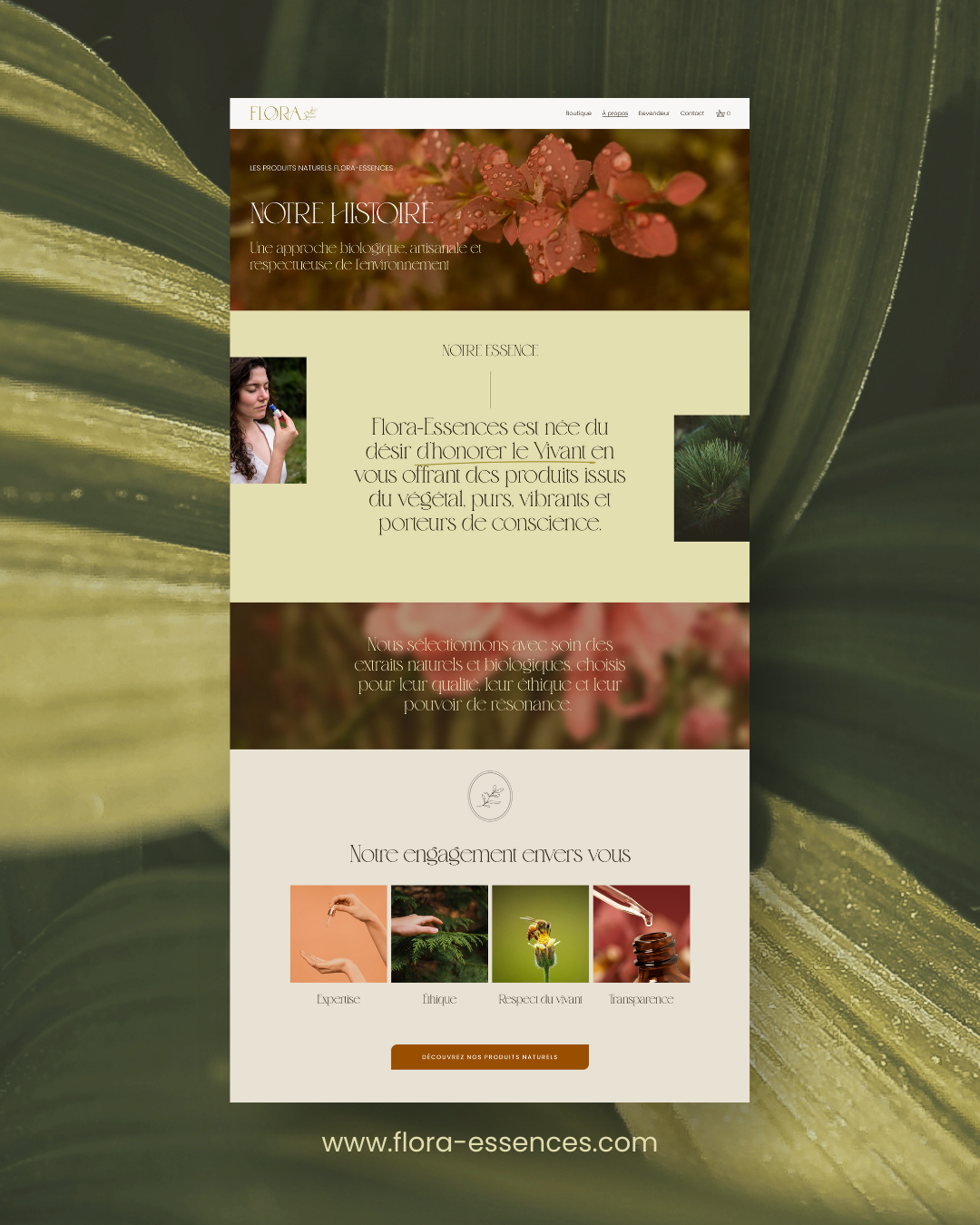 Design de la page Notre histoire - Projet web réalisé par Mandala Web Media pour Flora-Essences