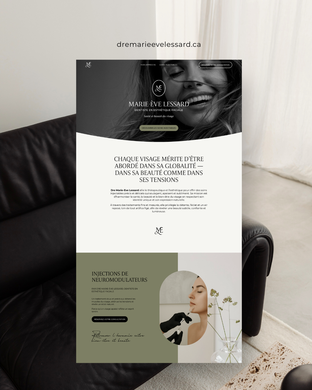 Page web pour Dre Marie-Ève Lessard - Dentiste en esthétique faciale à Sherbrooke (Québec)