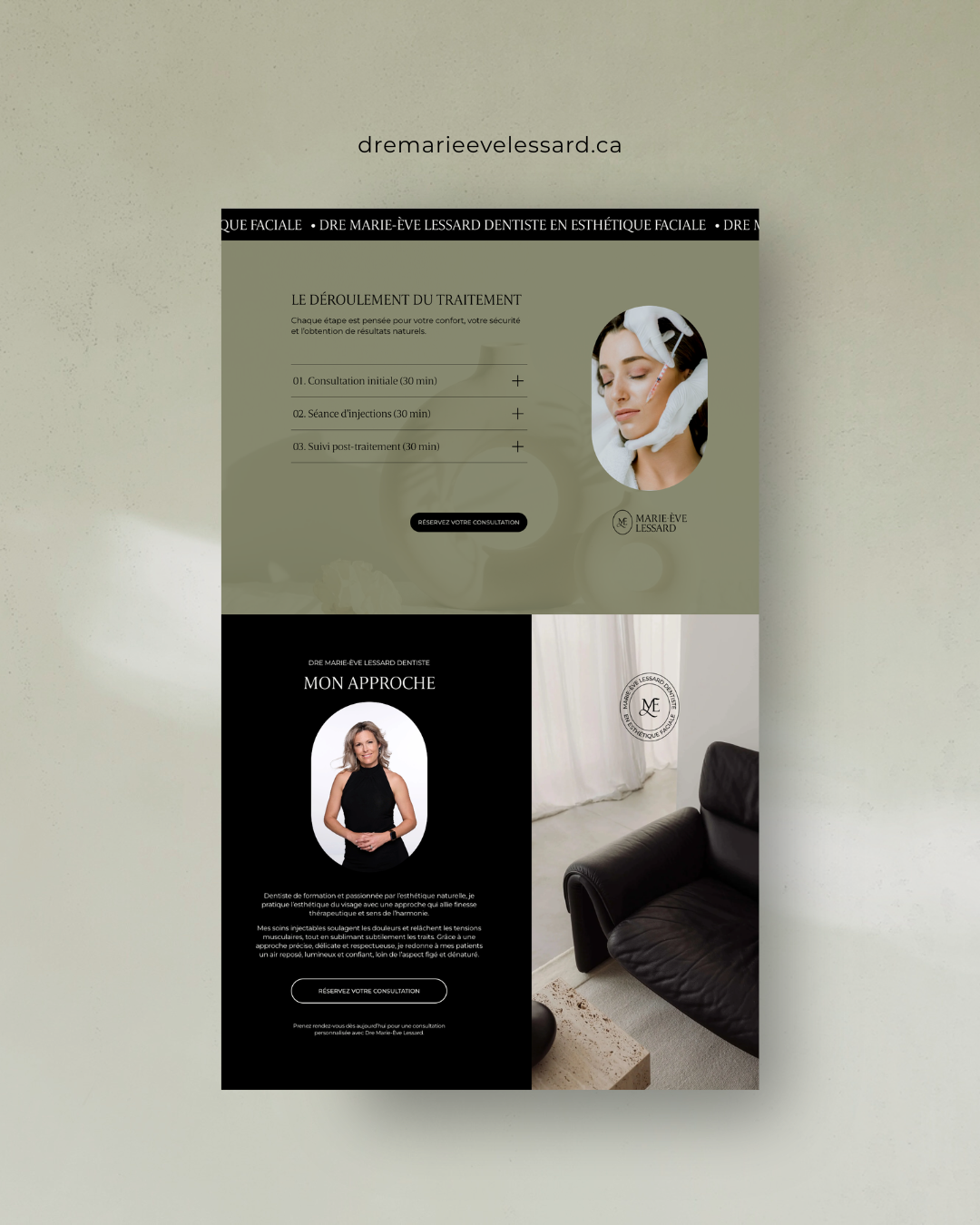 Dre Marie-Ève Lessard - Dentiste en esthétique faciale à Sherbrooke - Page web officielle - site conçu sur Squarespace
