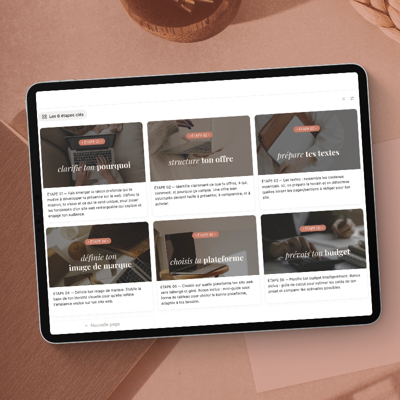 Les 6 étapes-clés pour bien préparer ton projet de site web - Espace de travail organisé dans Notion