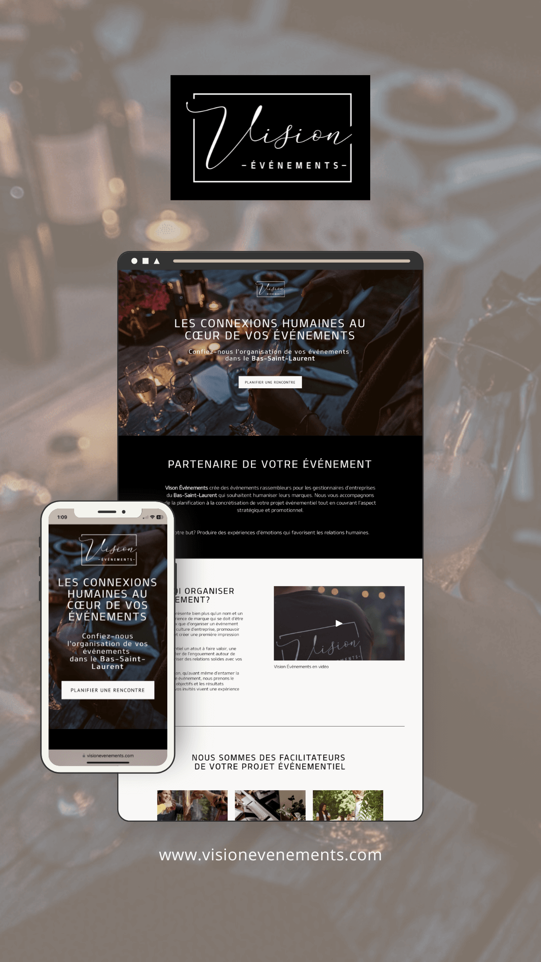 Page vitrine web pour Vision Événements au Bas-Saint-Laurent - Rimouski (QC)