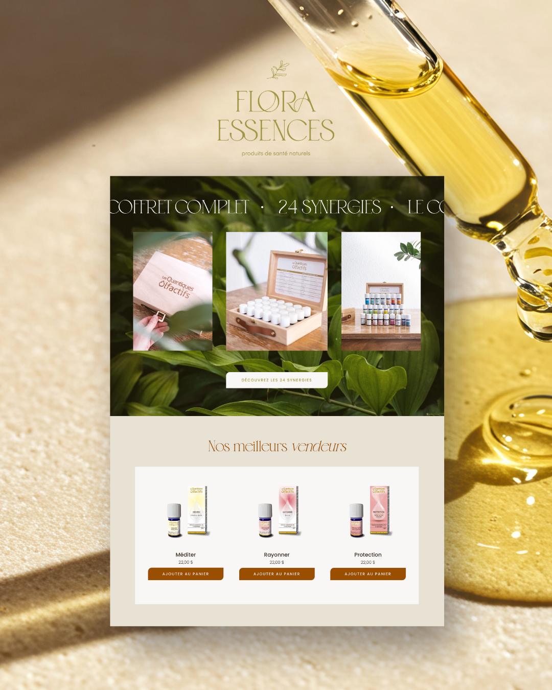 Flora-Essences : Boutique en ligne eCommerce sur Squarespace - Projet réalisé par Mandala Web Media