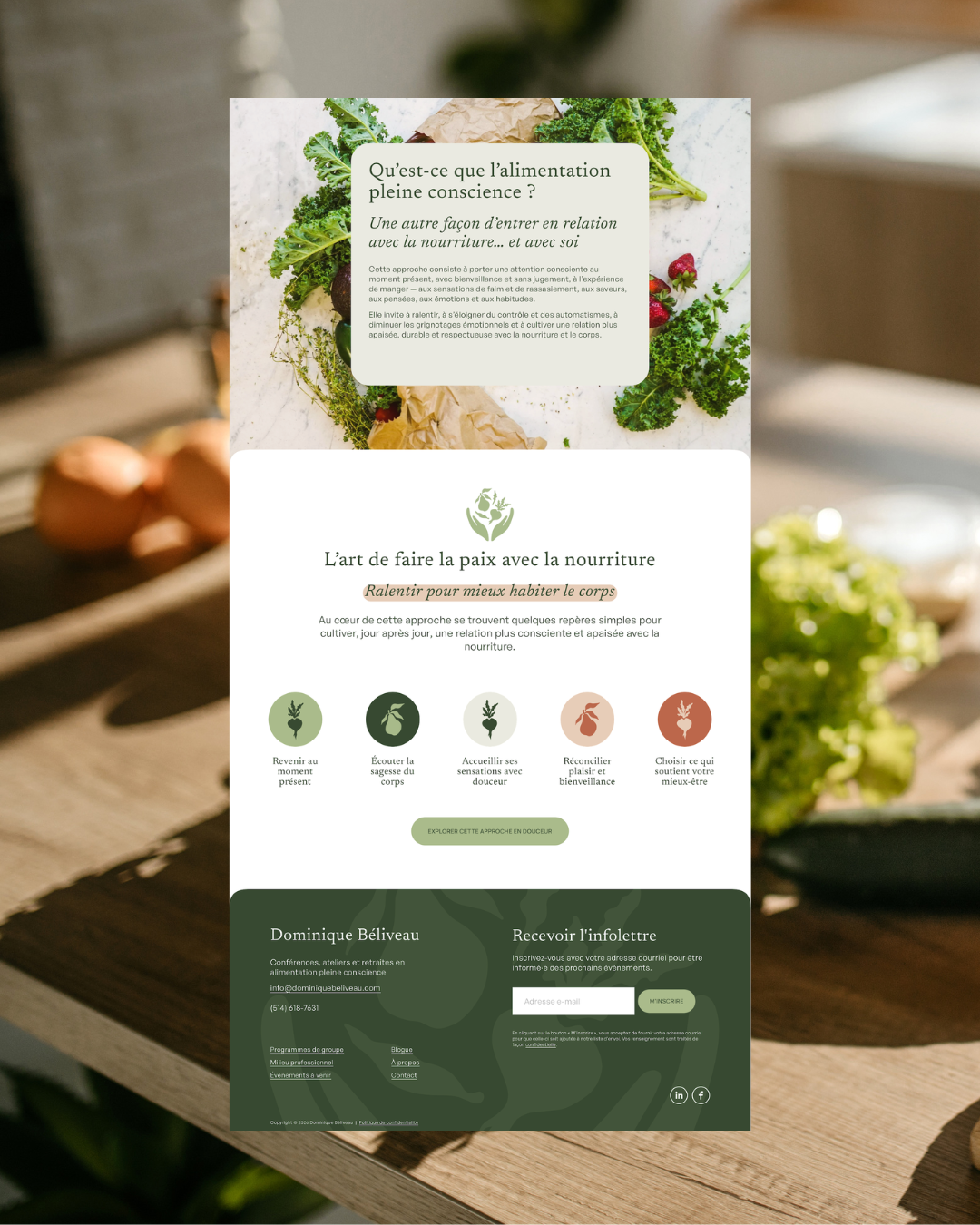 Projet de refonte web pour Dominique Béliveau - Alimentation pleine conscience