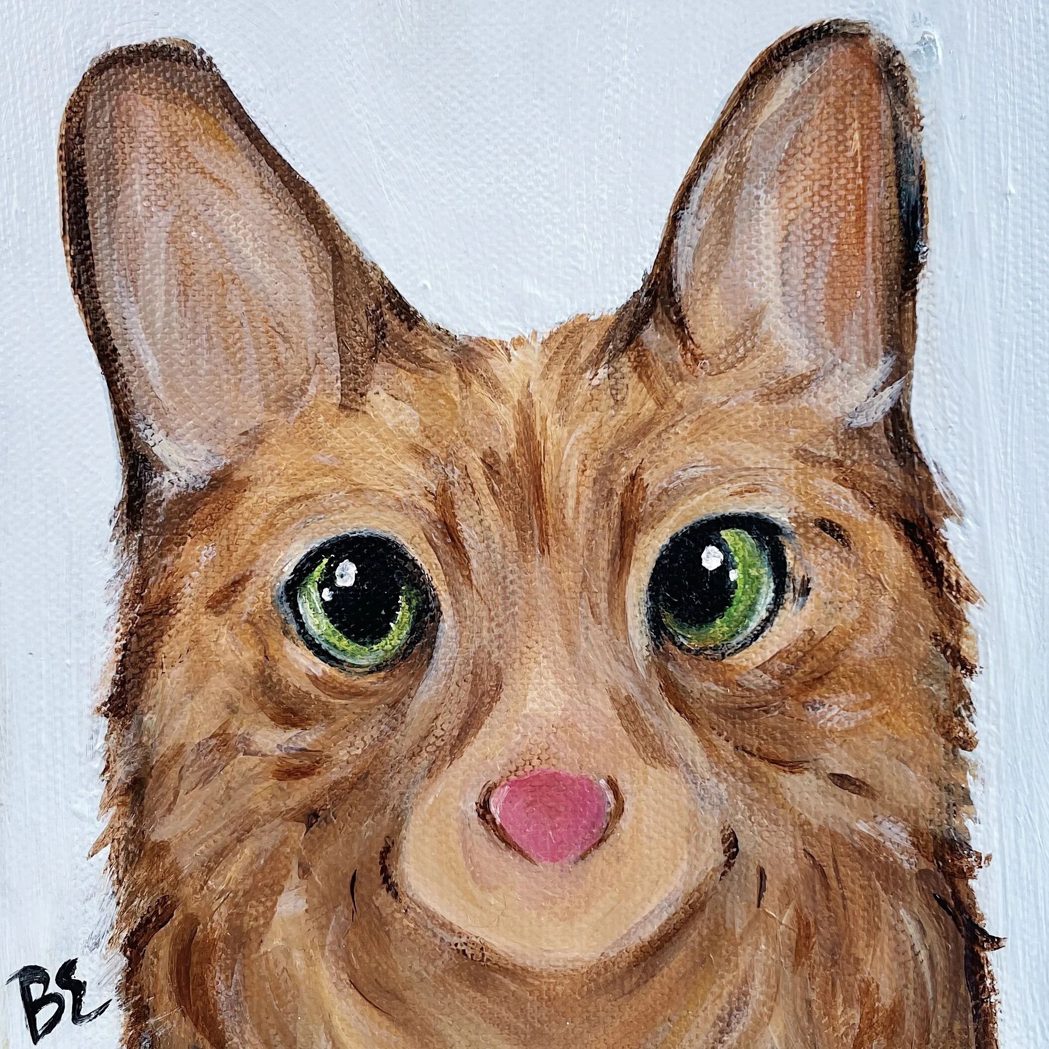 "CHARLIE" (6x6"); custom red maine coon cat pet portrait painting