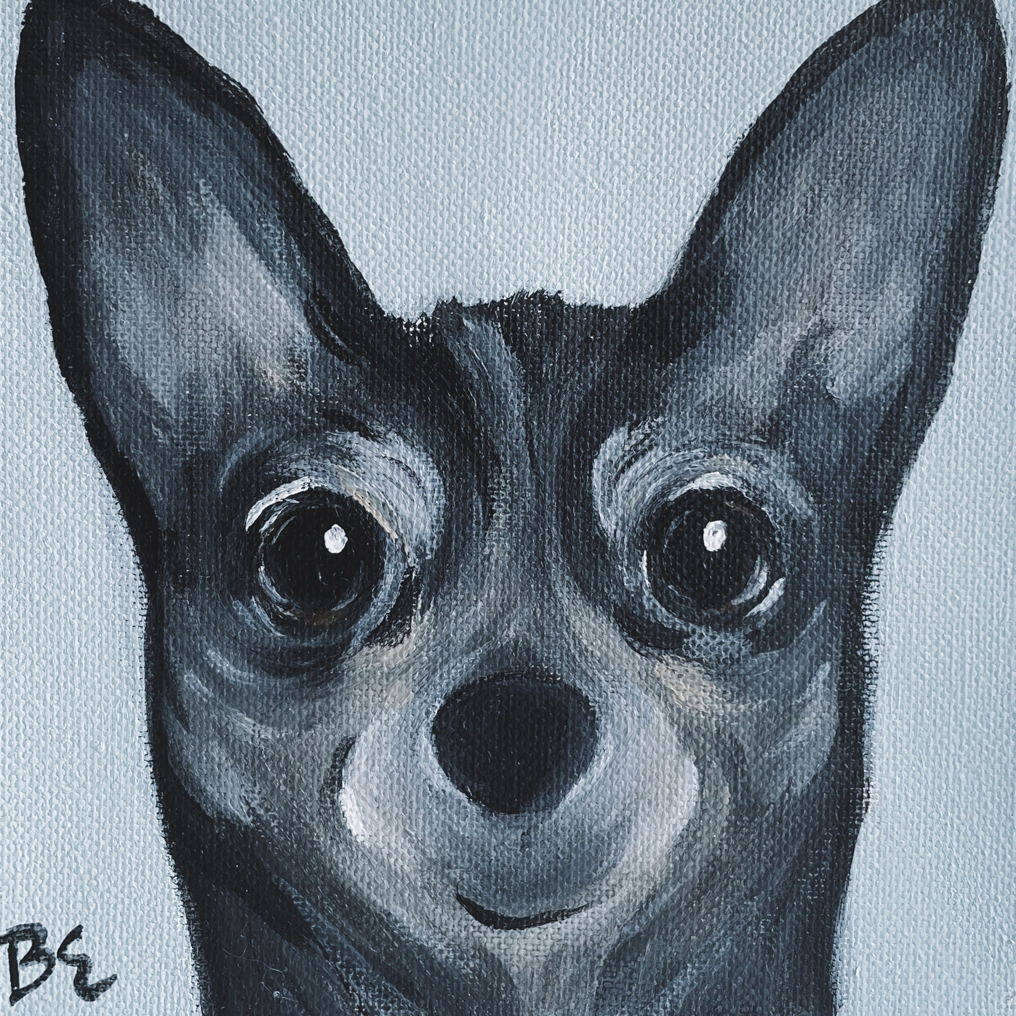 "RILEY" (6x6"); sold, custom mini-chi pet portrait painting