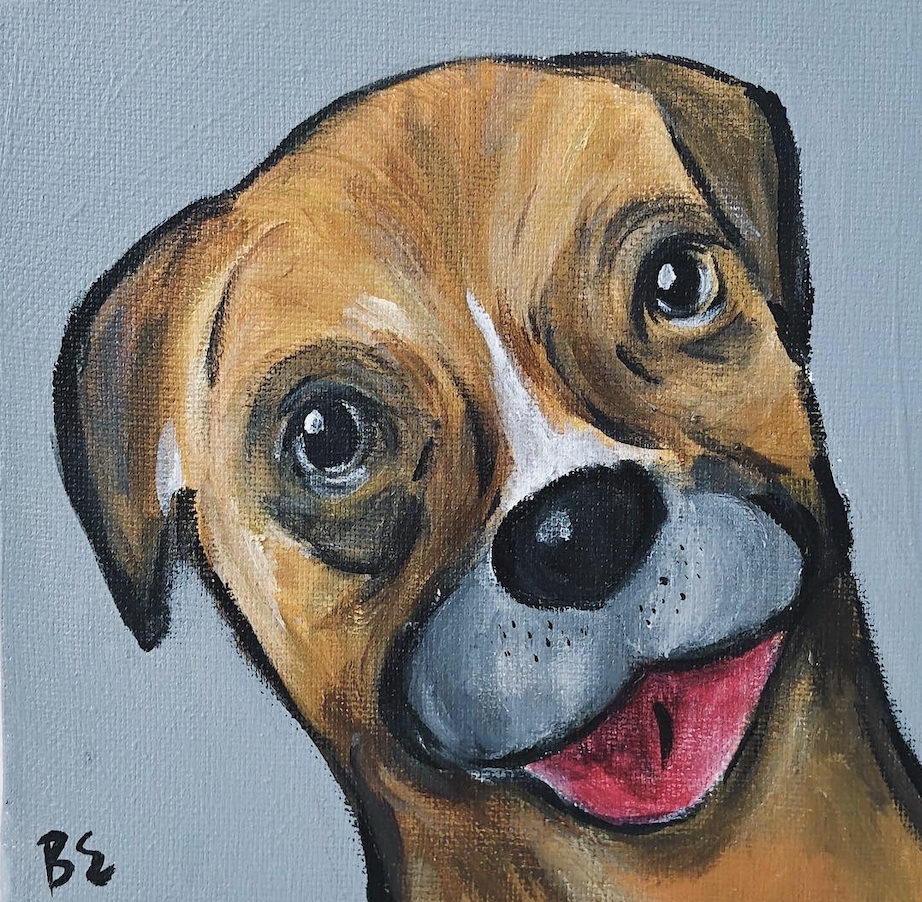 "LAILA" (6x6"); sold, custom bull dog pet portrait painting