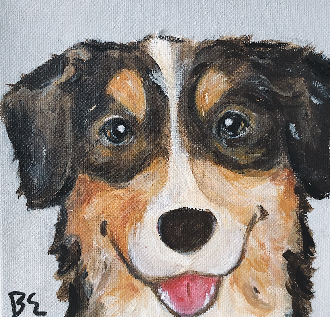 "FLYNN" (6x6"); sold, custom red tri australian shepherd pet portrait painting