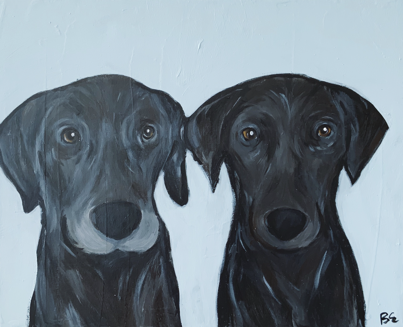 "HAZEL AND HANNAH" (16x20"); sold, custom labs pet portrait painting