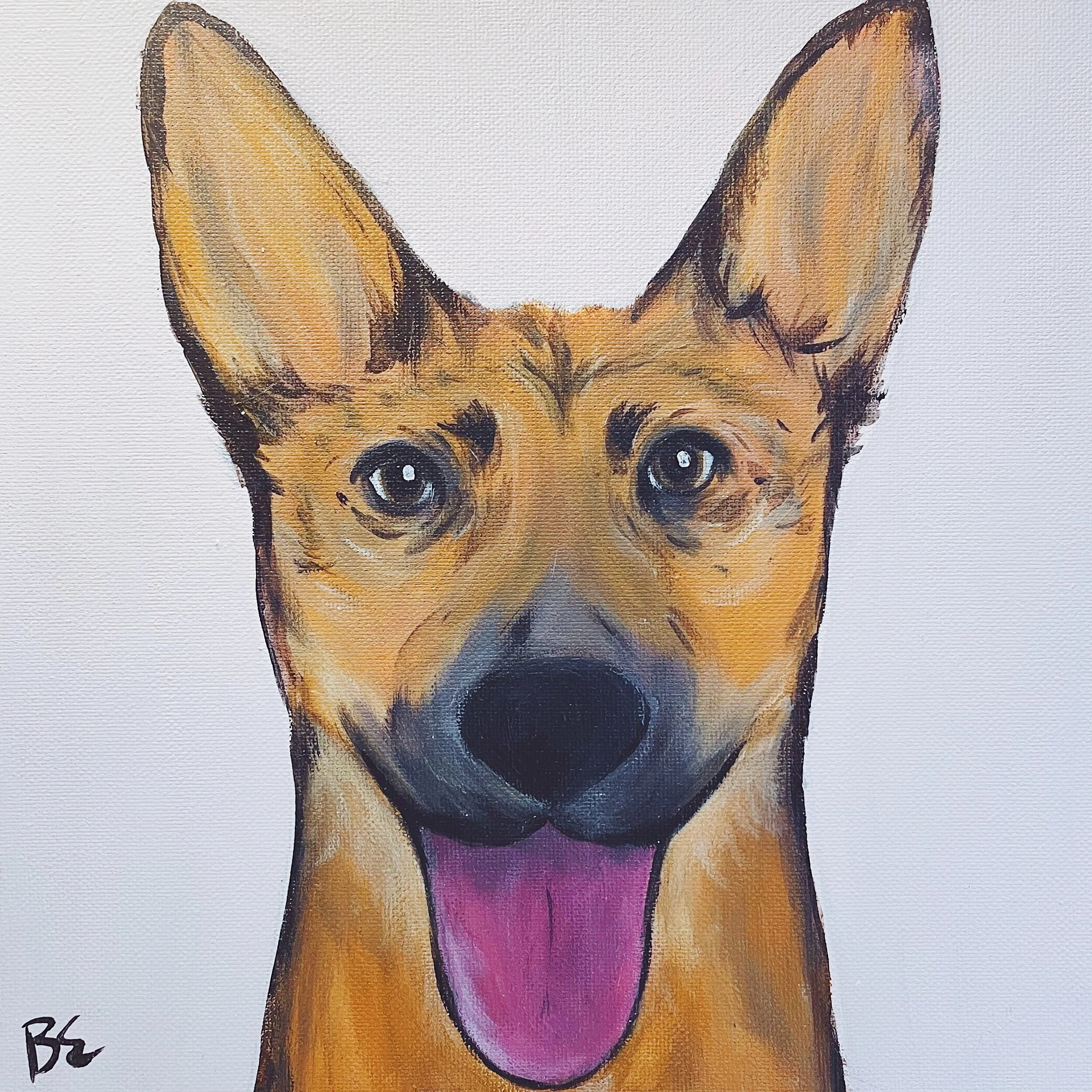 "AVA" (10x10"); sold, custom german shepherd pet portrait painting