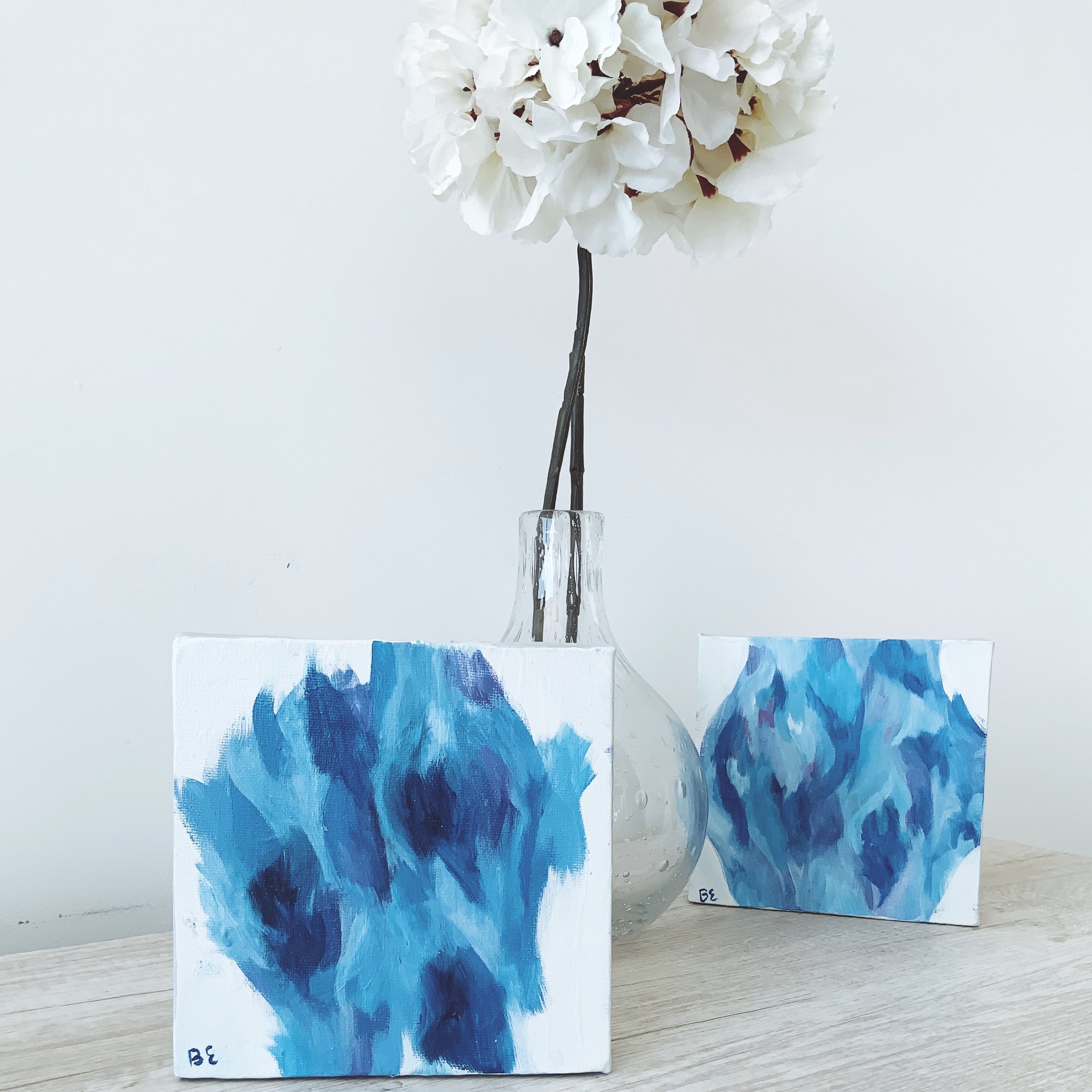 (6x6s"); sold, custom abstract paintings