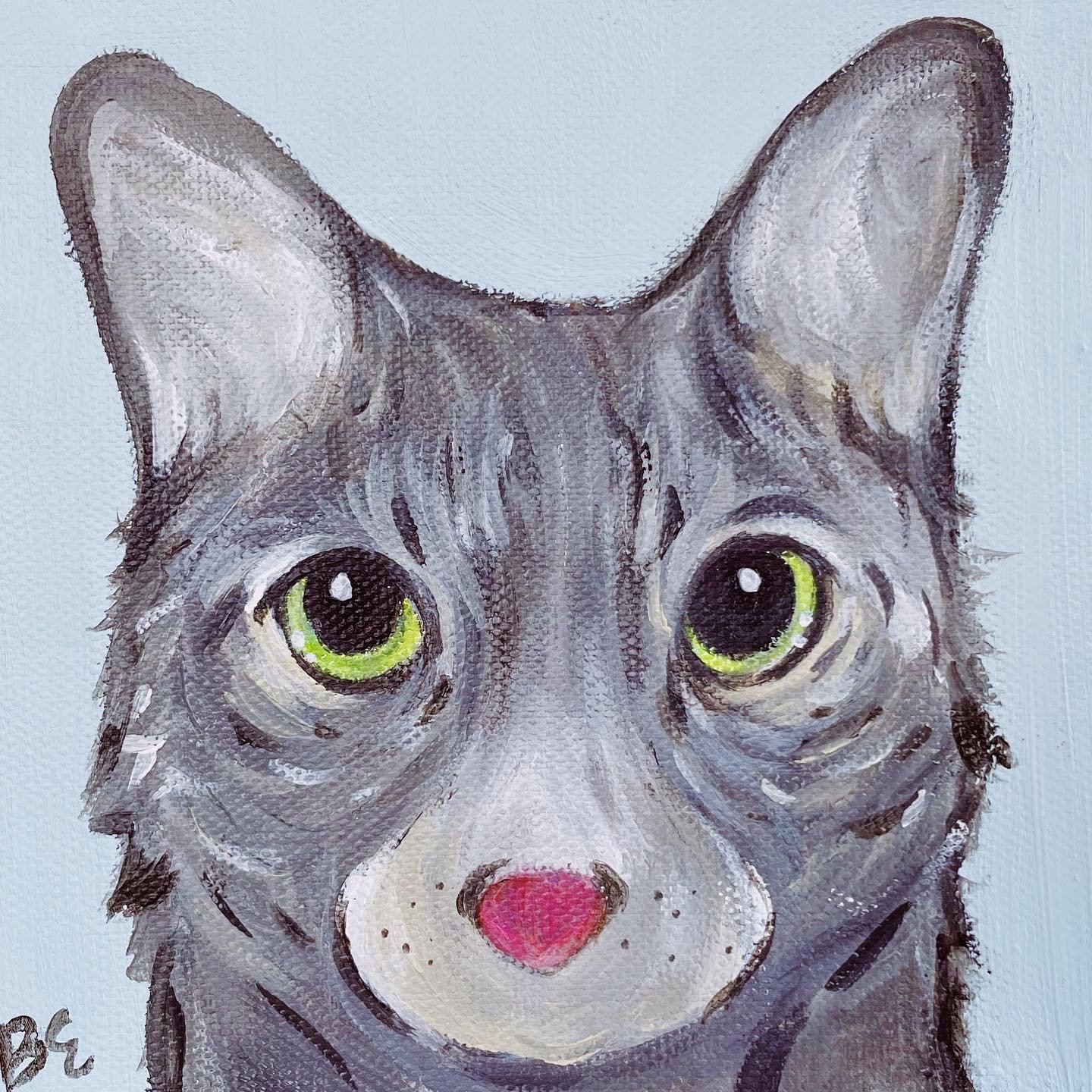 "KNOX" (6x6"); sold, custom gray kitten pet portrait painting