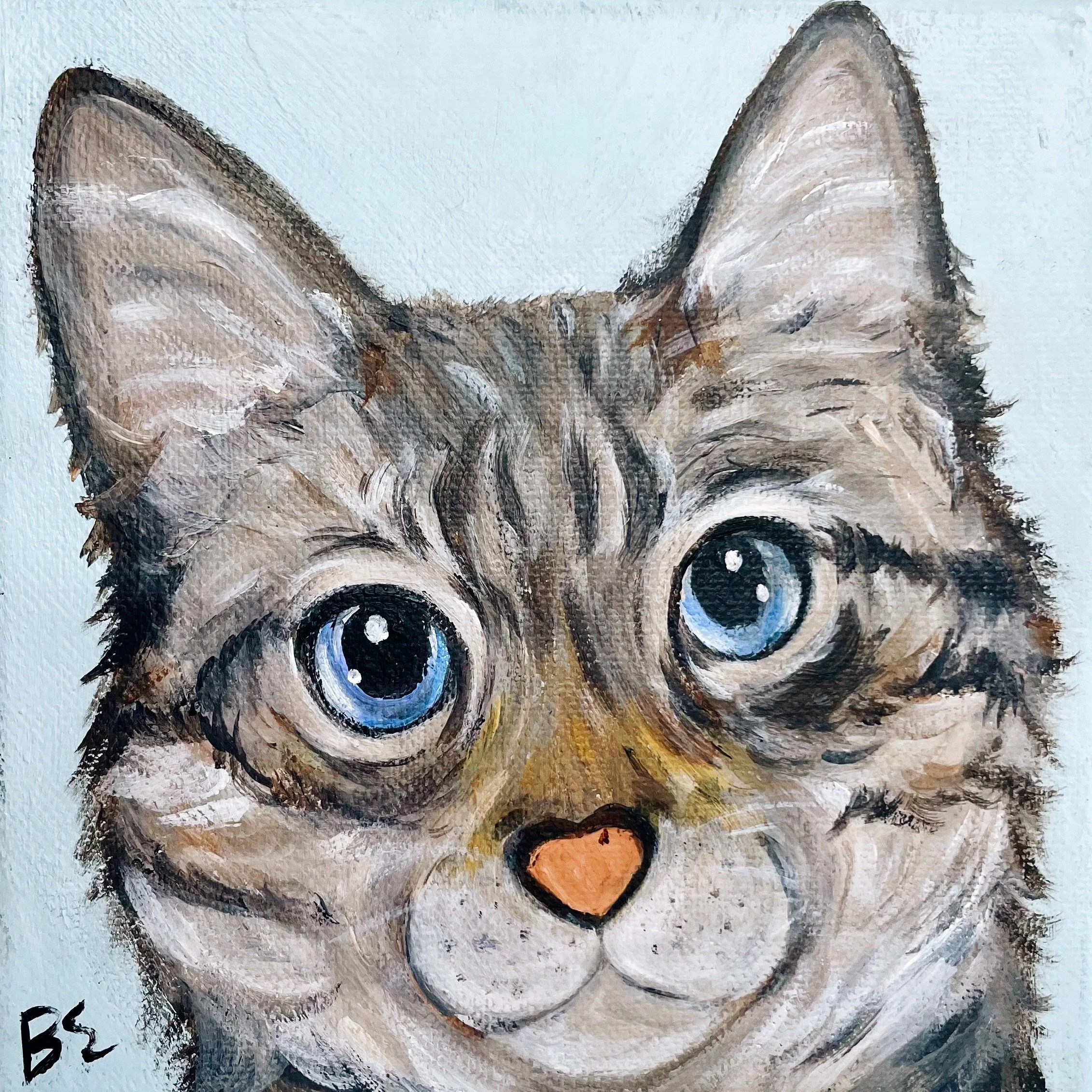 "ASHY" (6x6"); custom siamese tabby pet portrait painting