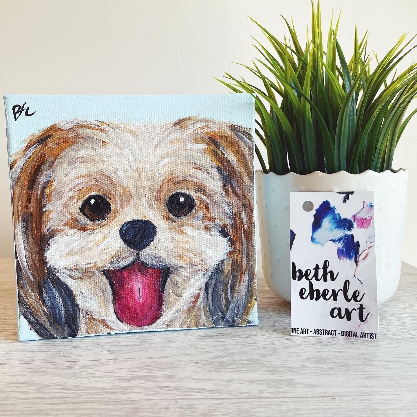 "RUDY" (6x6") sold, custom shitzu poodle pet portrait painting
