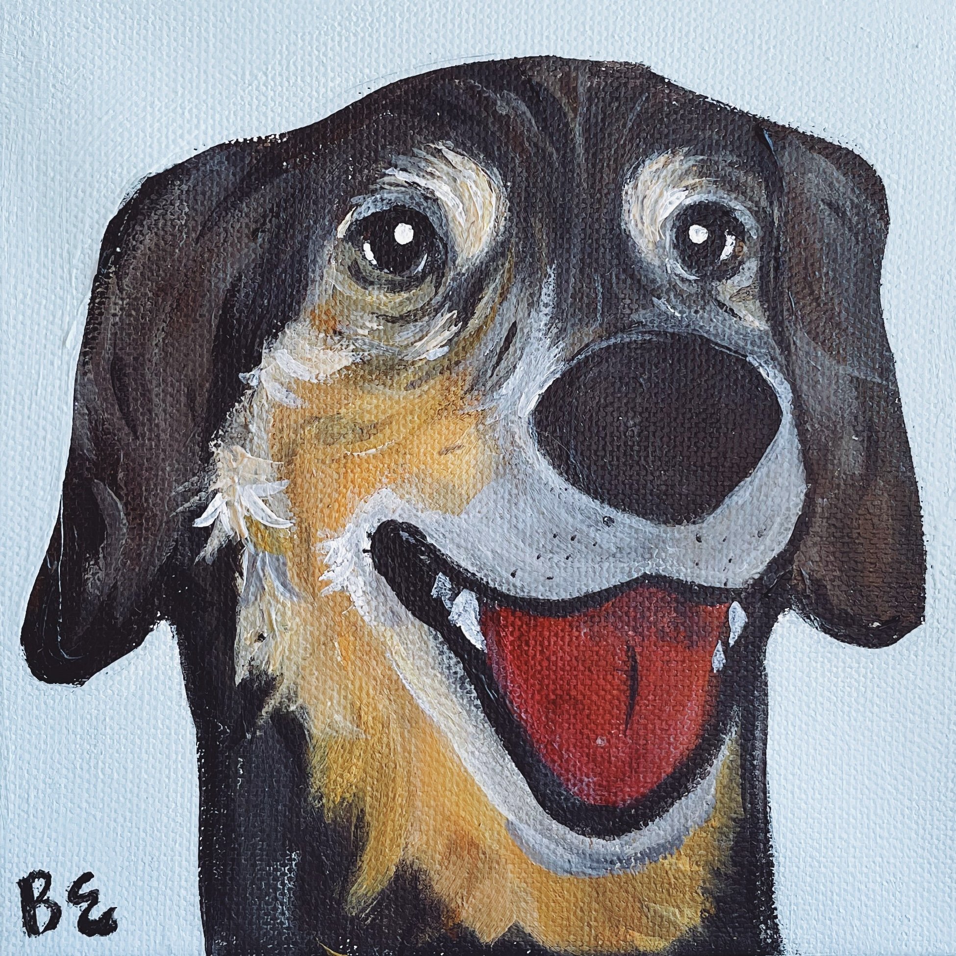 "DOC" (6x6"); sold, custom beagle pet portrait painting