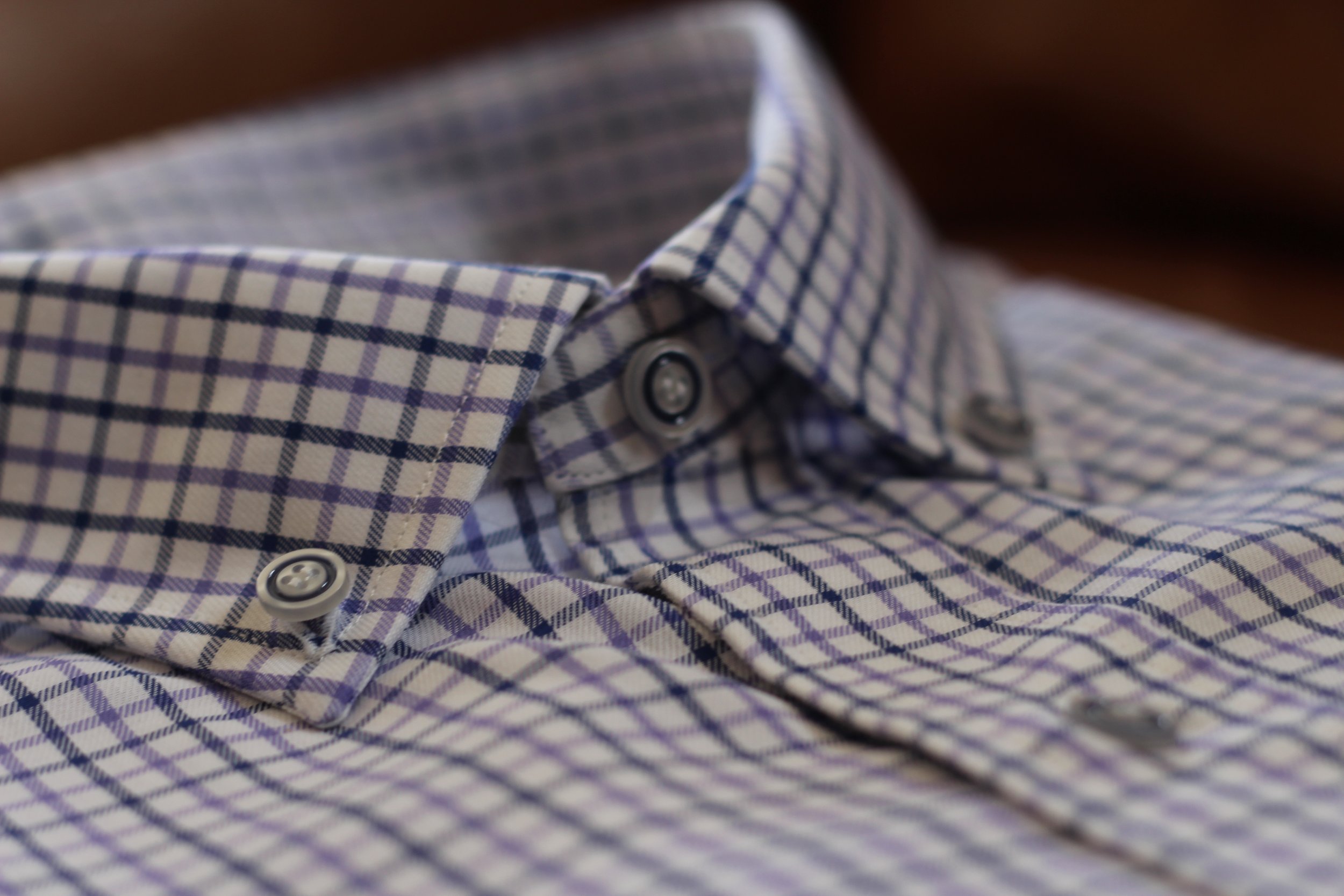 Purple Blue Check button down collar