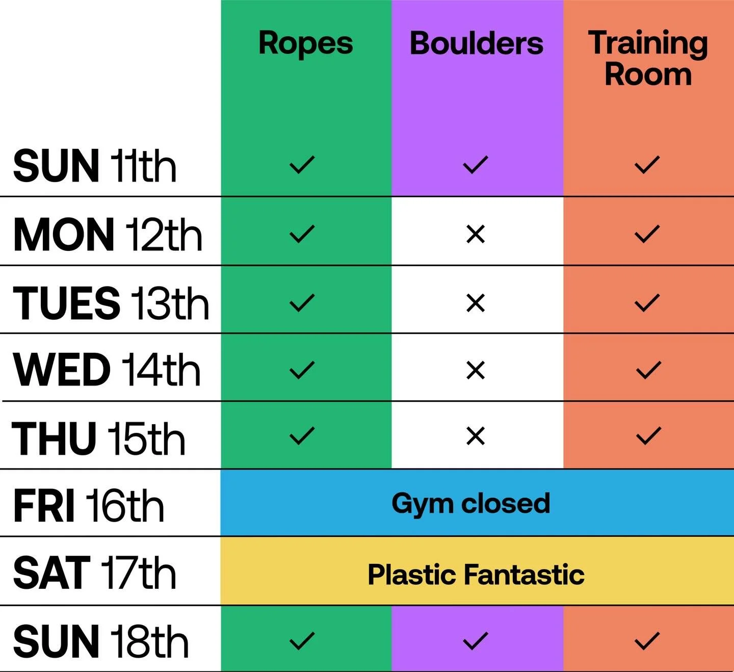 Section closures next week in the lead up to&nbsp;#voltaplasticfantastic&nbsp;🧙🏽&zwj;♂️🔮

If you&rsquo;ve got a project going, send it this week! We&rsquo;re stripping the bouldering area next Monday (+ washing ~1,500 holds 🪥😶&zwj;🌫️🧼)

If cli