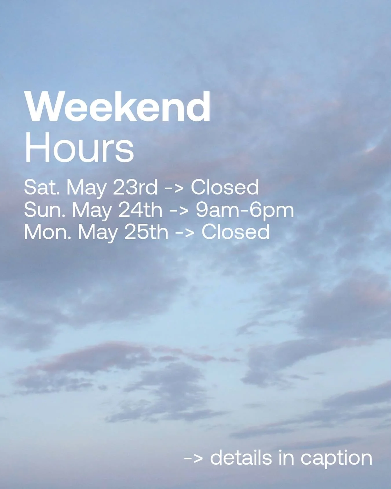 Weekend Hours

Sat. May 23rd -> Closed*
Sun. May 24th -> 9am-6pm
Mon. May 25th -> Closed 

*Volta will be closed so that our staff can attend the memorial service of a beloved community member