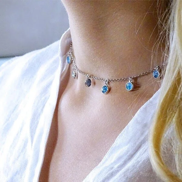 Elevate your style with some European flair from Spanish brand Liska. Sterling silver necklace with sky blue Swarovski Crystals available now at www.subicres.com/womens-swarovski!! Link in bio!  #subicres #liska #liskajoyas #swarovskicrystal #swarovs